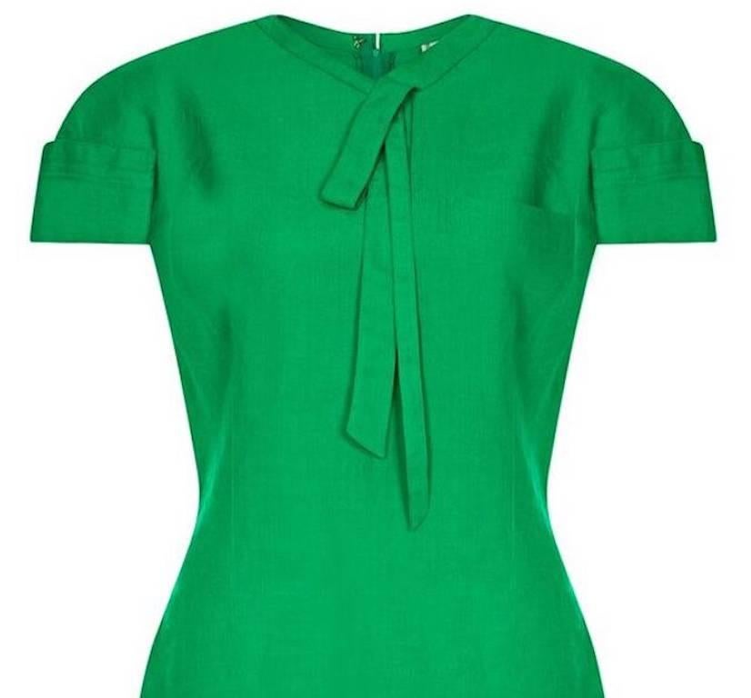 Gianni Versace 1980s Emerald Green Linen Dress In Excellent Condition In London, GB