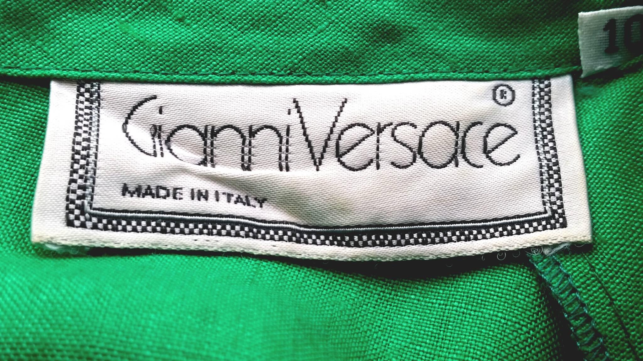 Women's or Men's Gianni Versace 1980s Emerald Green Linen Dress