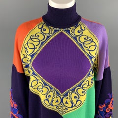GIANNI VERSACE 1980's Purple Orange Green & Yellow Baroque Wool Sweater