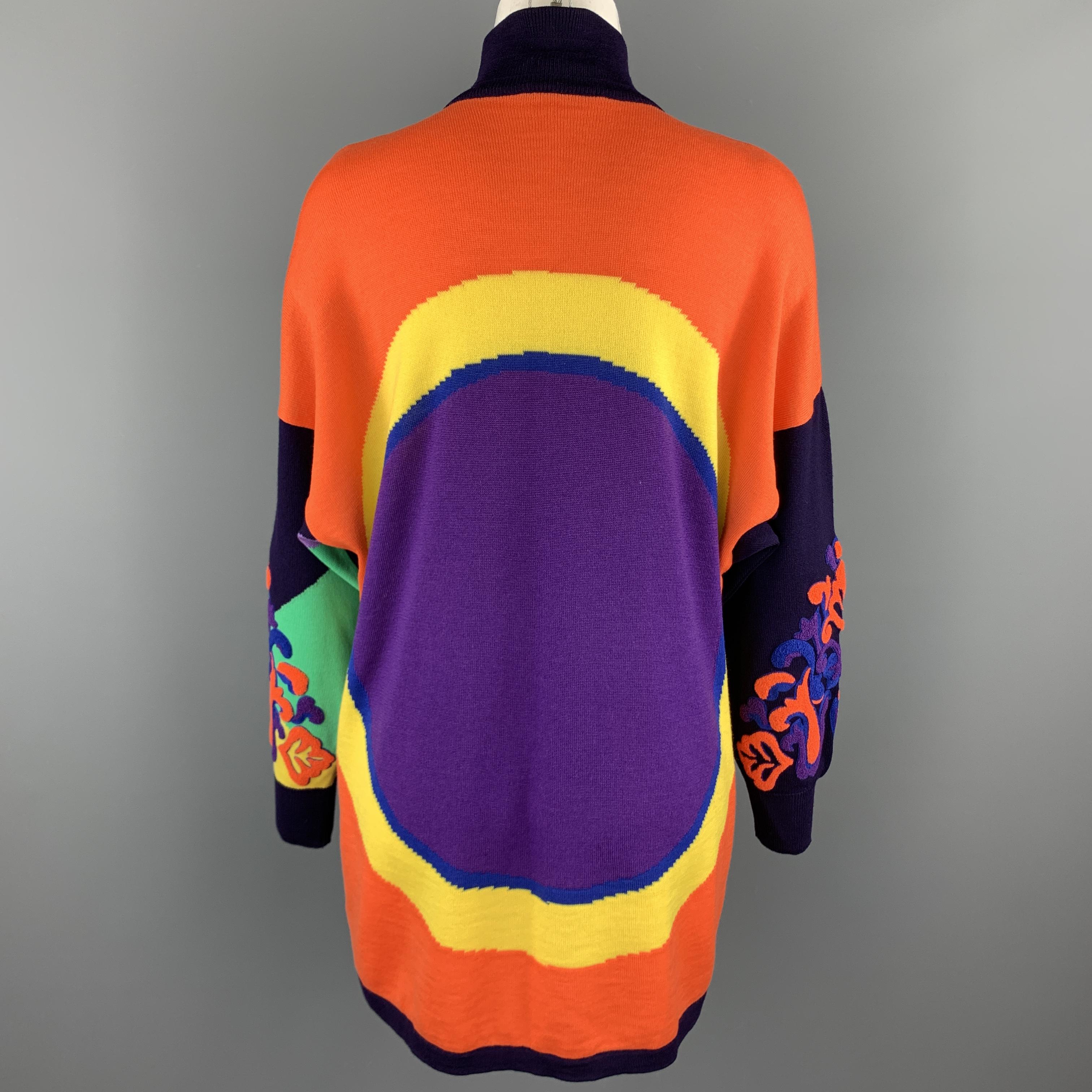 Black GIANNI VERSACE 1980's Purple Orange Green & Yellow Baroque Wool Sweater