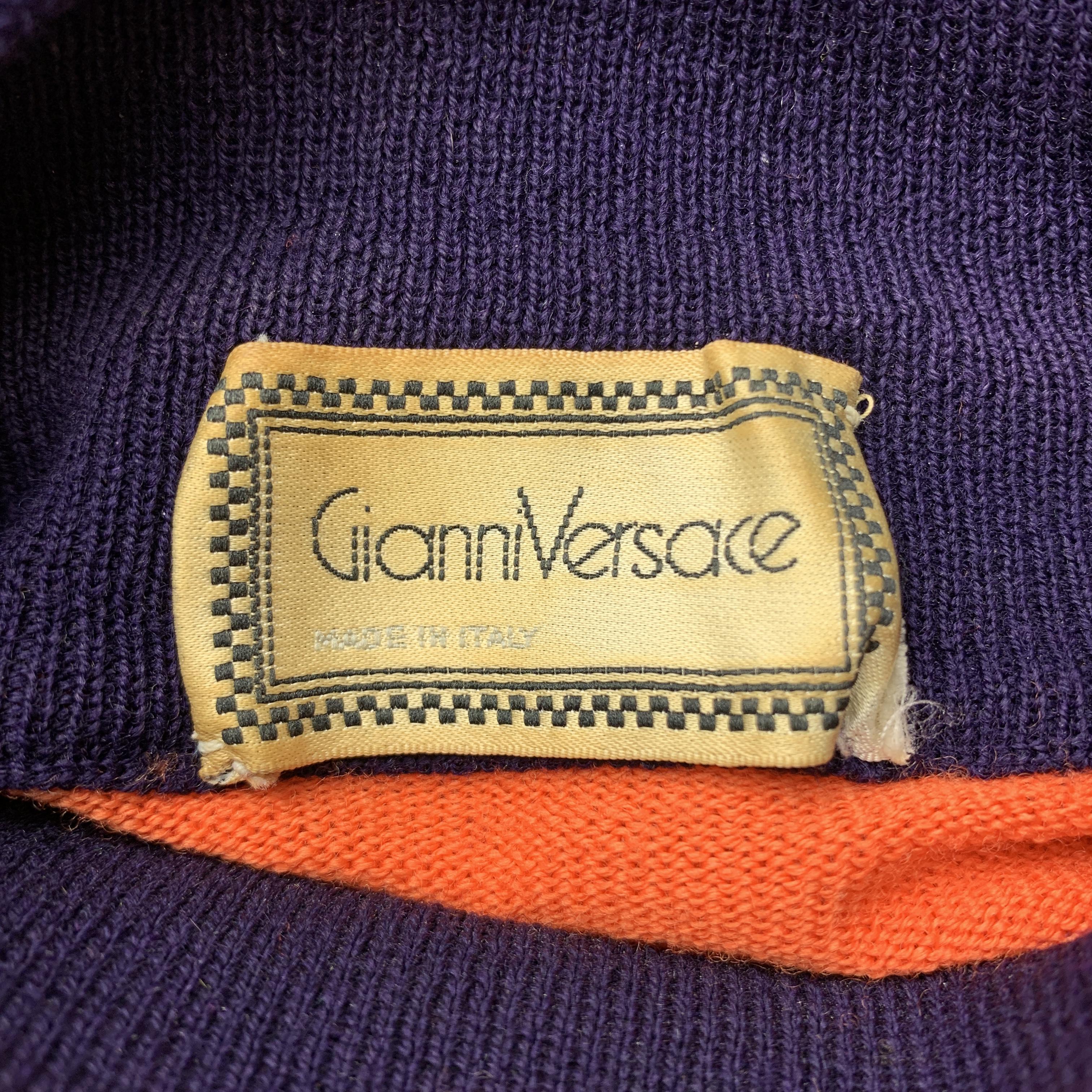 Women's GIANNI VERSACE 1980's Purple Orange Green & Yellow Baroque Wool Sweater
