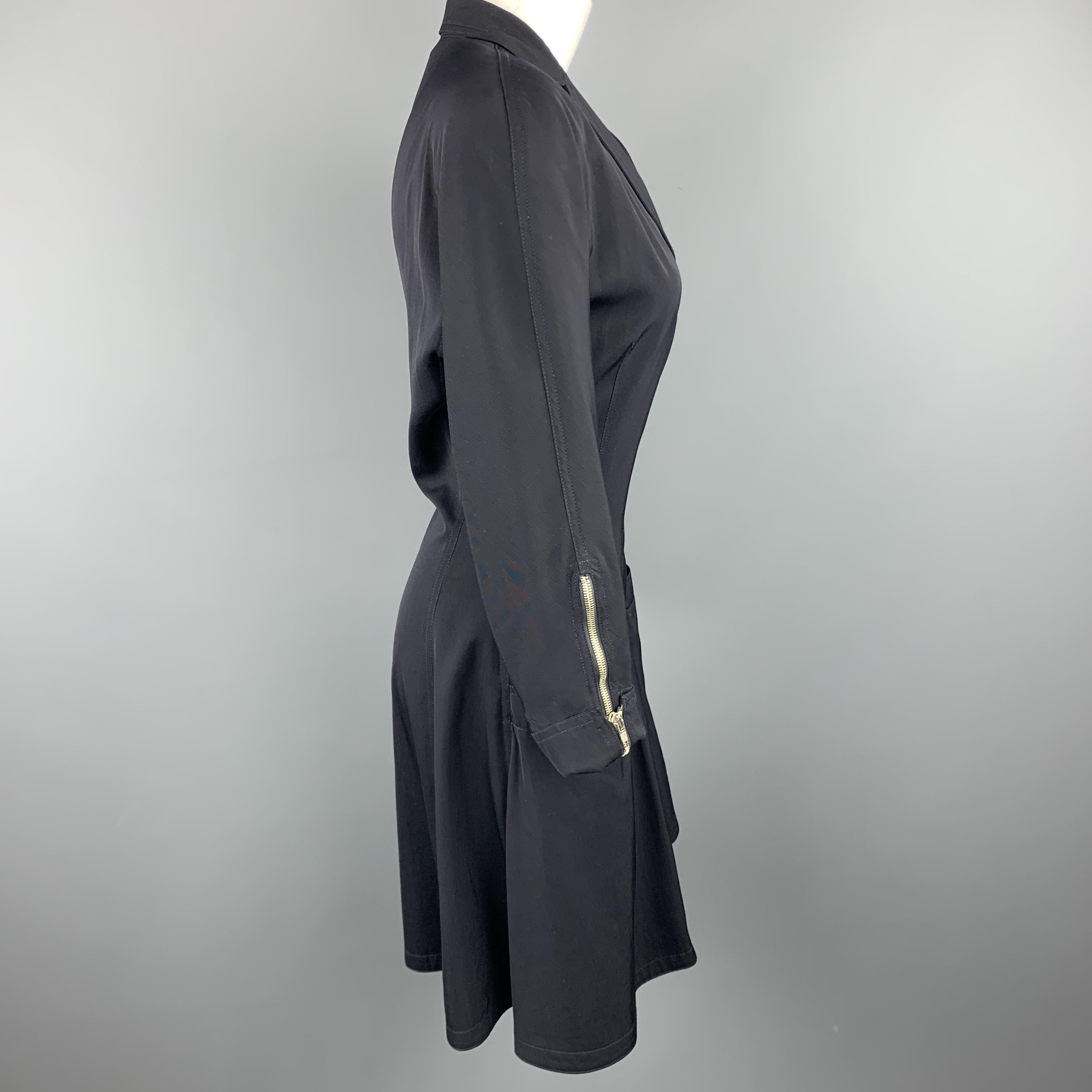 Black GIANNI VERSACE 1980s Size M Navy Side Zip Long Sleeve Blazer Dress