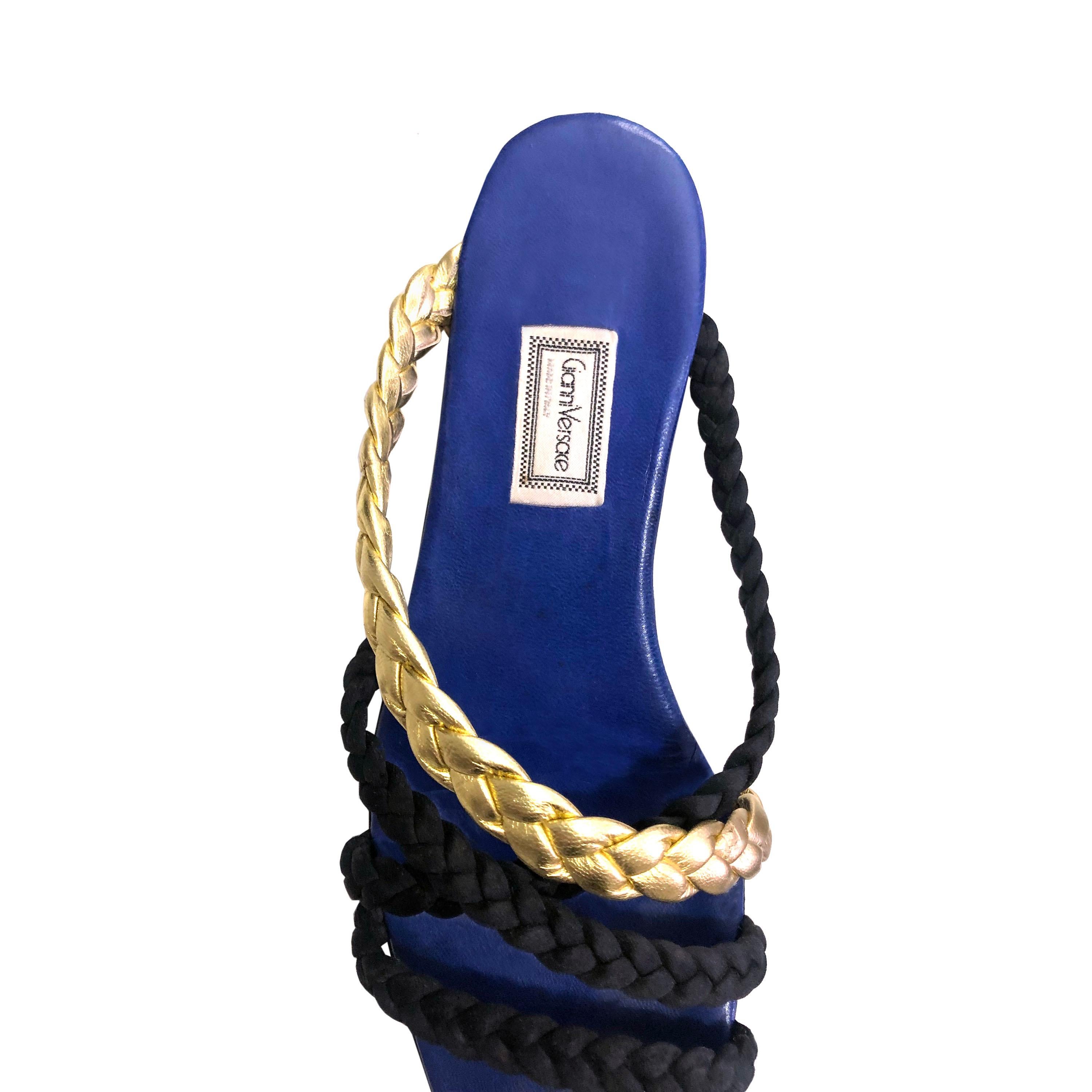 Gianni Versace - 1980s Vintage - Sandals - Gold Leather Plaited Straps - EU 37.5 For Sale 1