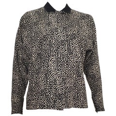 Used Gianni Versace 1980s Wool Abstract Pattern Button Up Blouse Size 6 / 40.