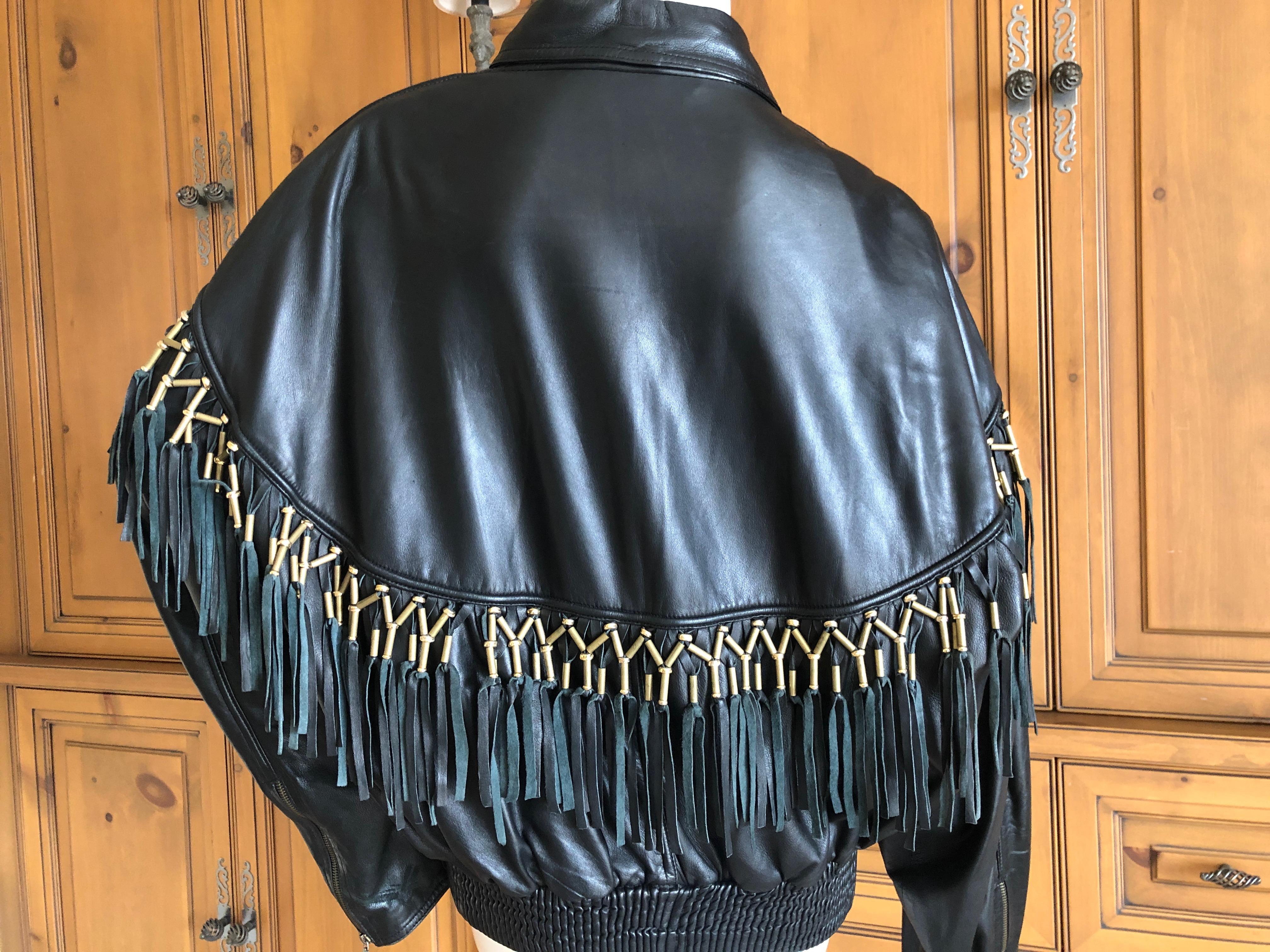 Black Gianni Versace 1984 Lambskin Leather Men's Jacket with Beaded Fringe For Sale