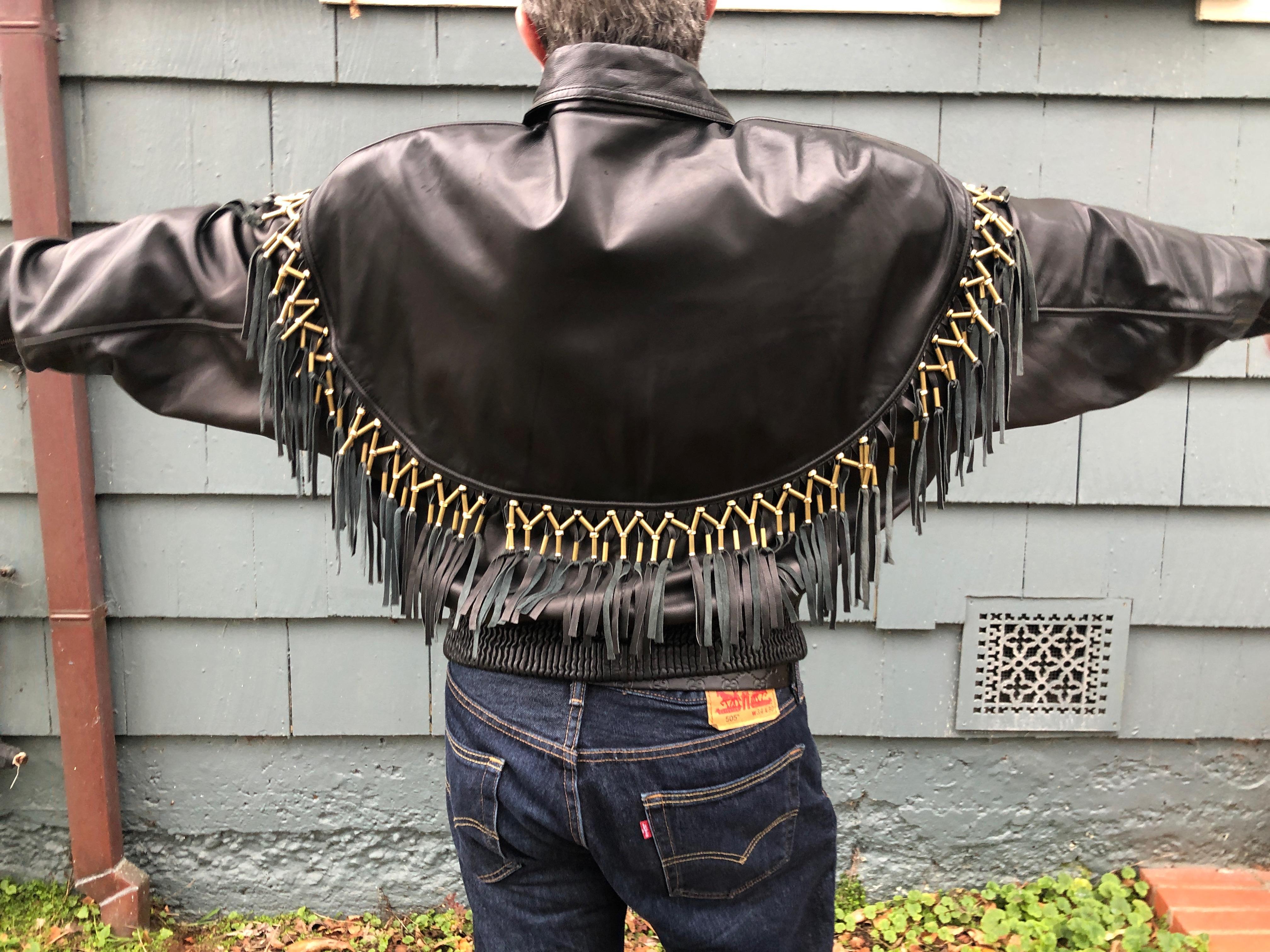 Gianni Versace 1984 Lambskin Leather Men's Jacket with Beaded Fringe In Good Condition For Sale In Cloverdale, CA