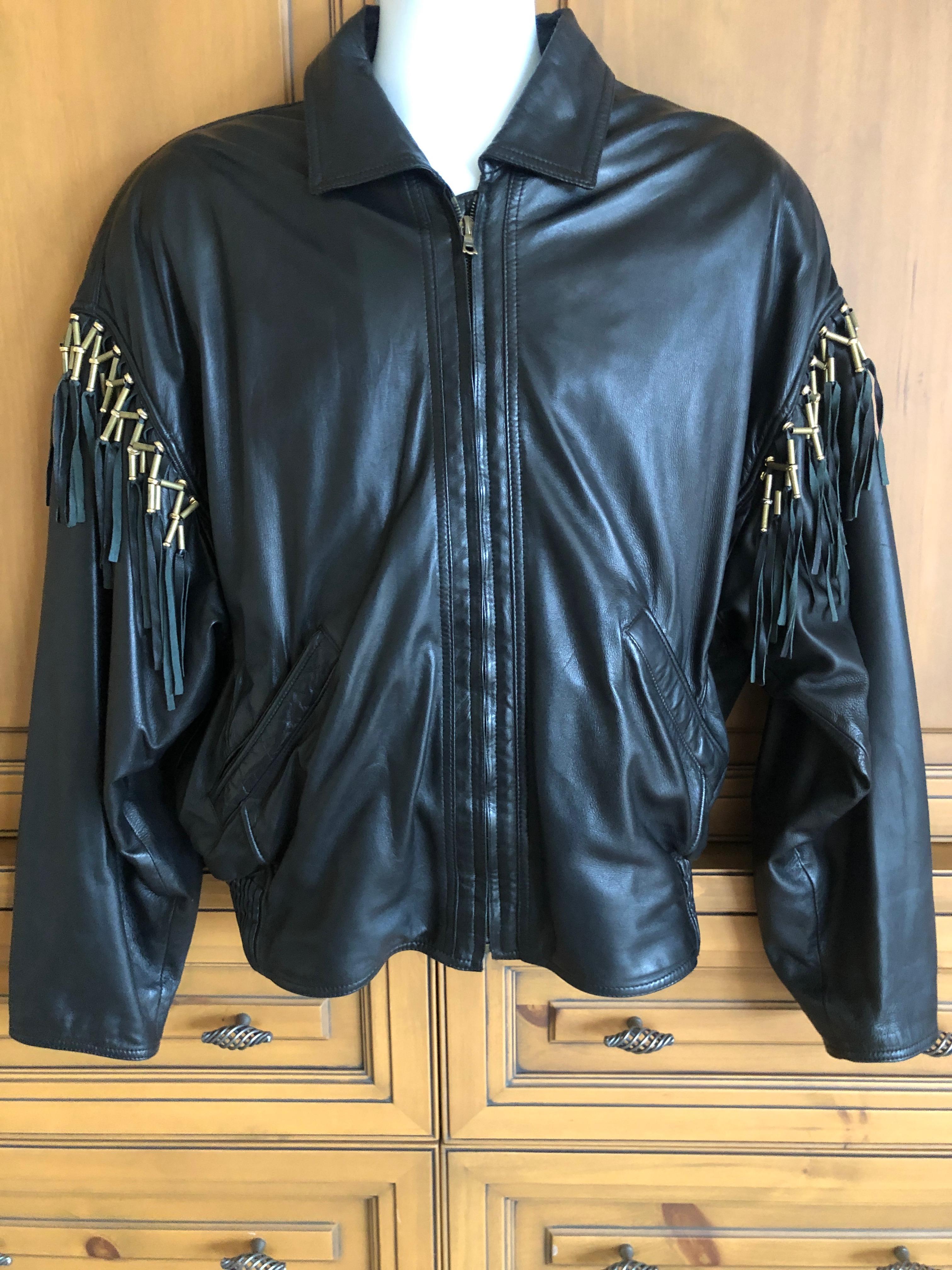 Women's or Men's Gianni Versace 1984 Lambskin Leather Men's Jacket with Beaded Fringe For Sale