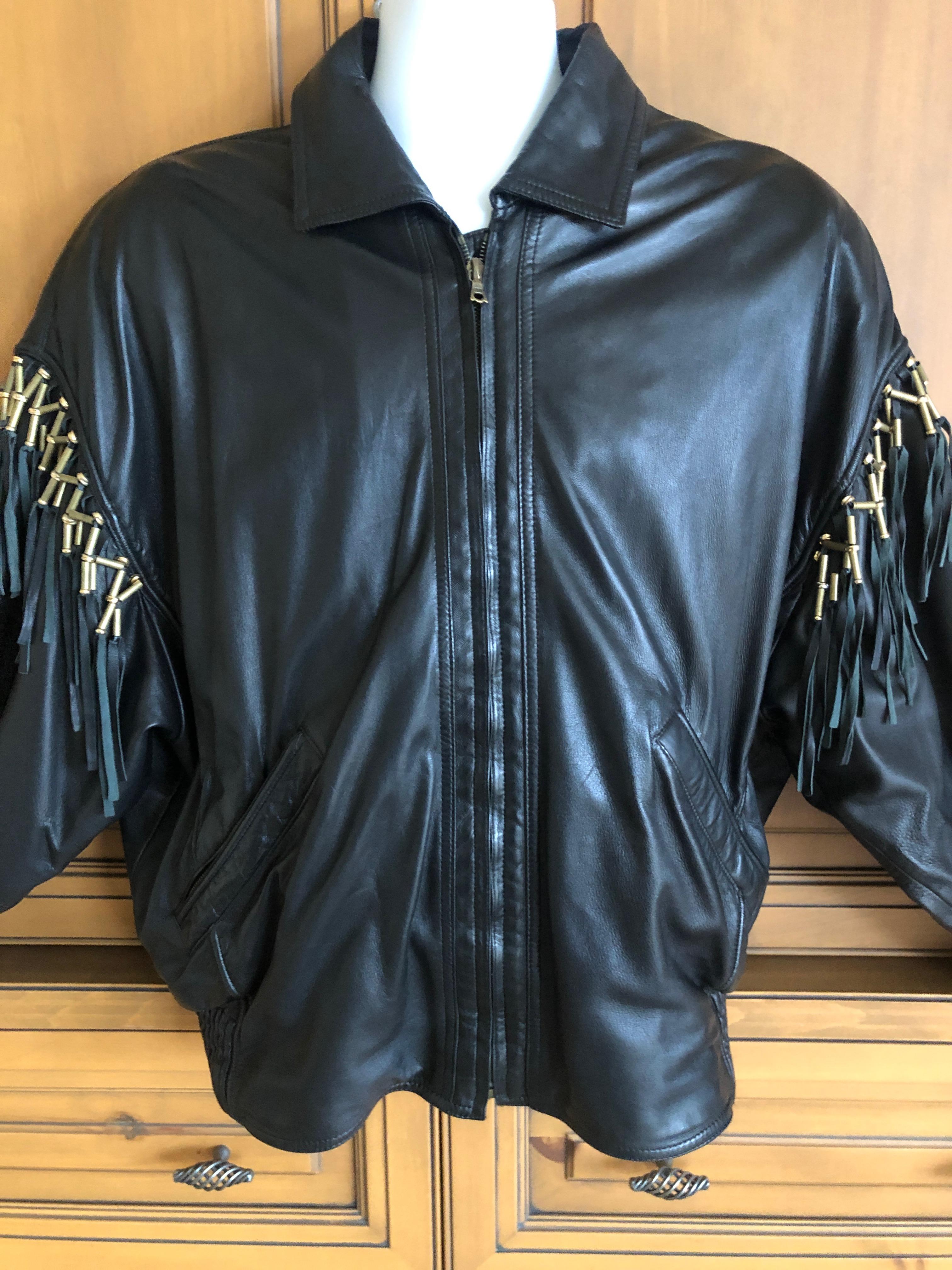 Gianni Versace 1984 Lambskin Leather Men's Jacket with Beaded Fringe For Sale 1