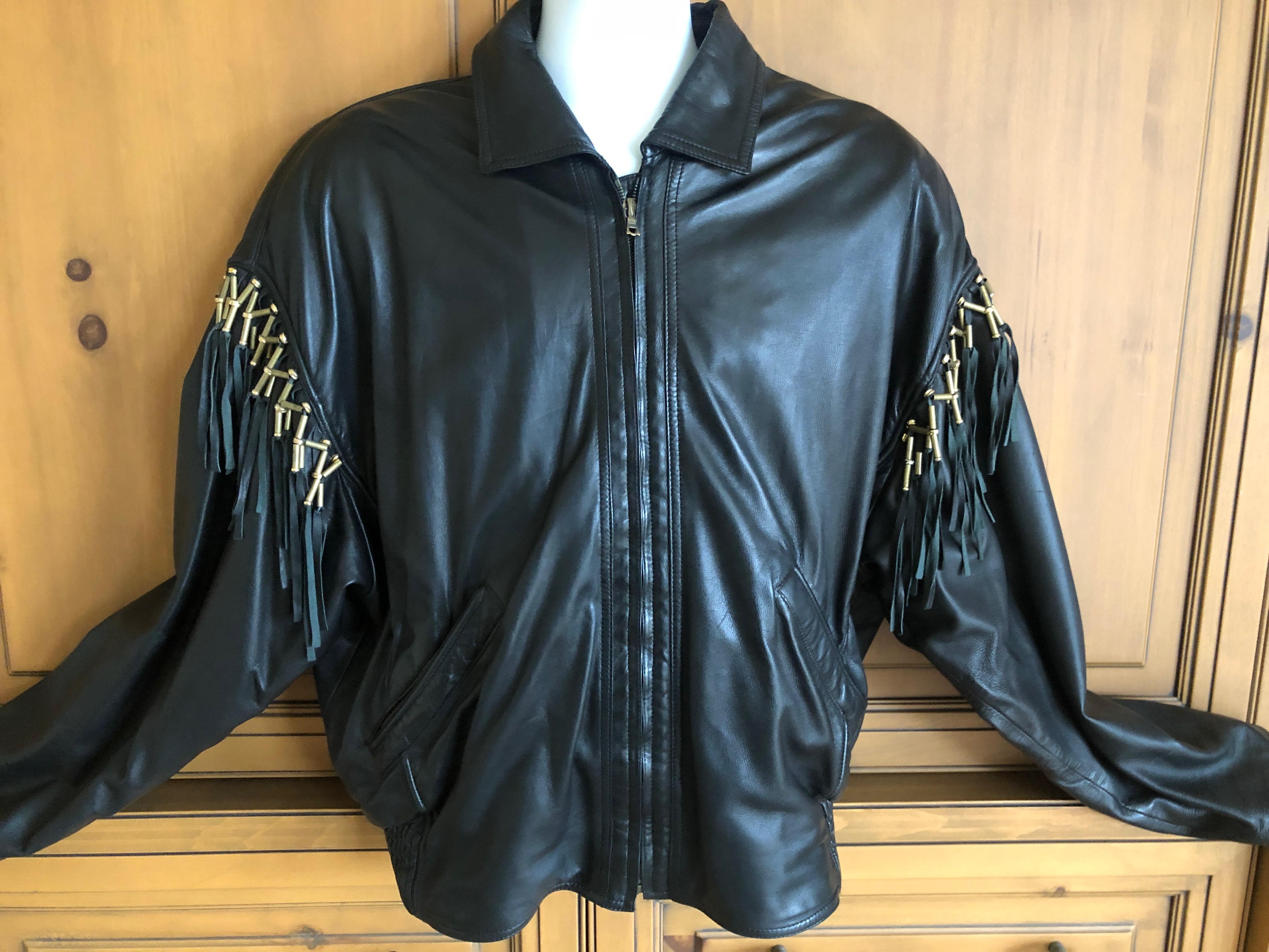 Gianni Versace 1984 Lambskin Leather Men's Jacket with Beaded Fringe For Sale 2