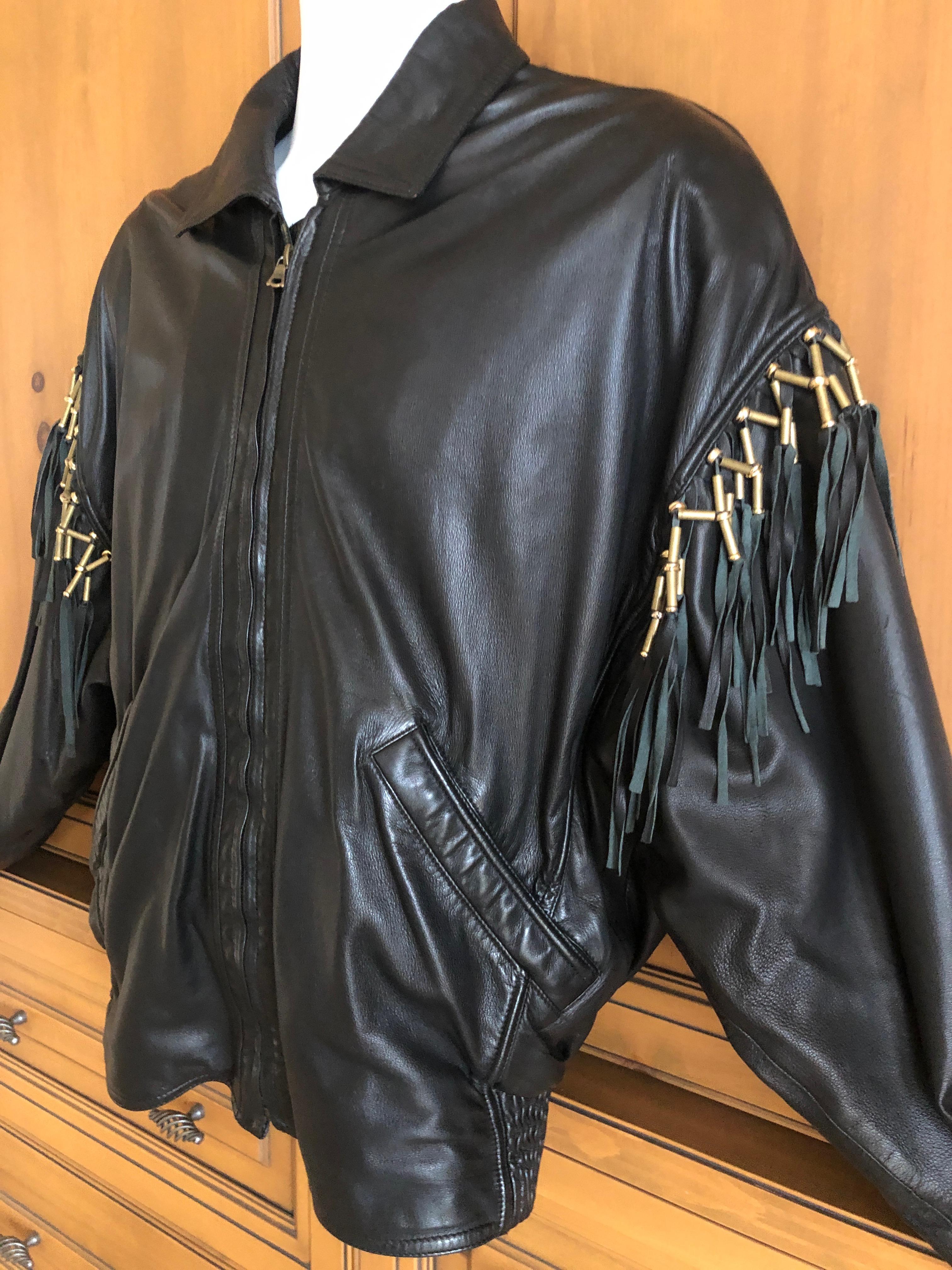 Gianni Versace 1984 Lambskin Leather Men's Jacket with Beaded Fringe For Sale 3