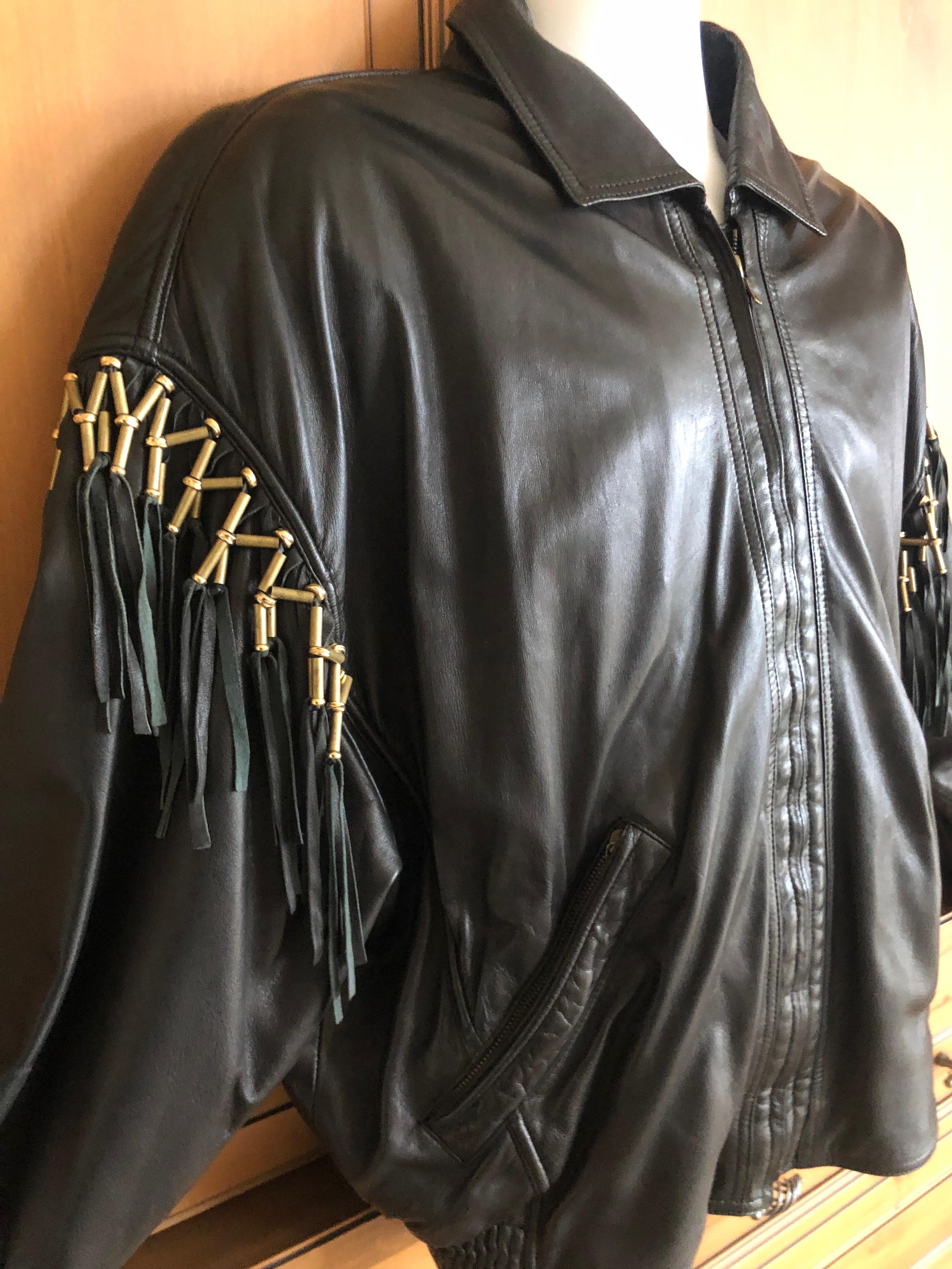 Gianni Versace 1984 Lambskin Leather Men's Jacket with Beaded Fringe For Sale 4
