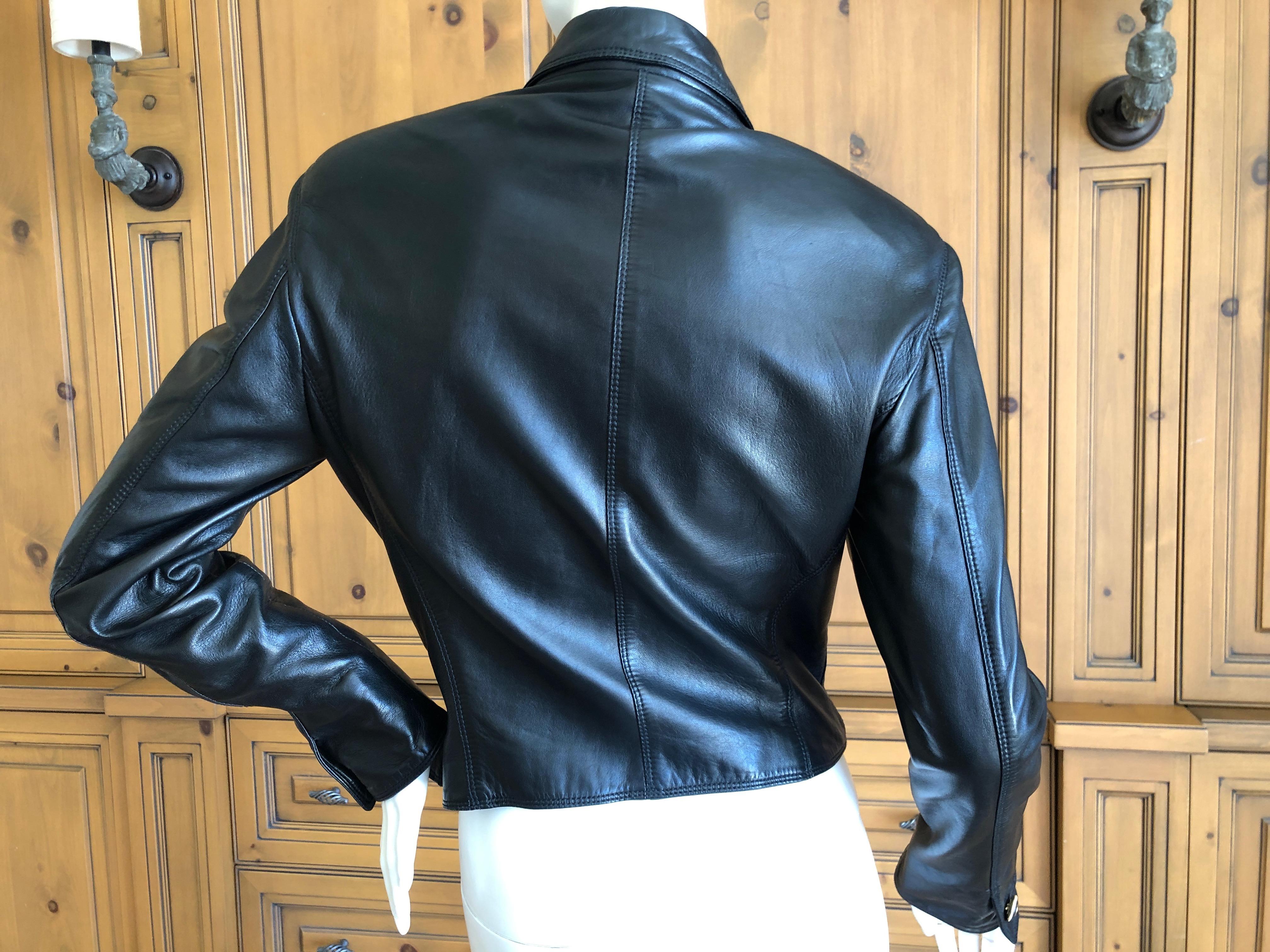 Gianni Versace 1990 Lambskin Leather Moto Jacket with Gold Embellishment For Sale 5