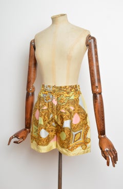 Gianni Versace 1990s Atelier Pastel Baroque High Waisted Silk lounge Shorts 26"
