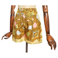 Gianni Versace 1990s Atelier Pastel Baroque High Waisted Silk lounge Shorts 26"