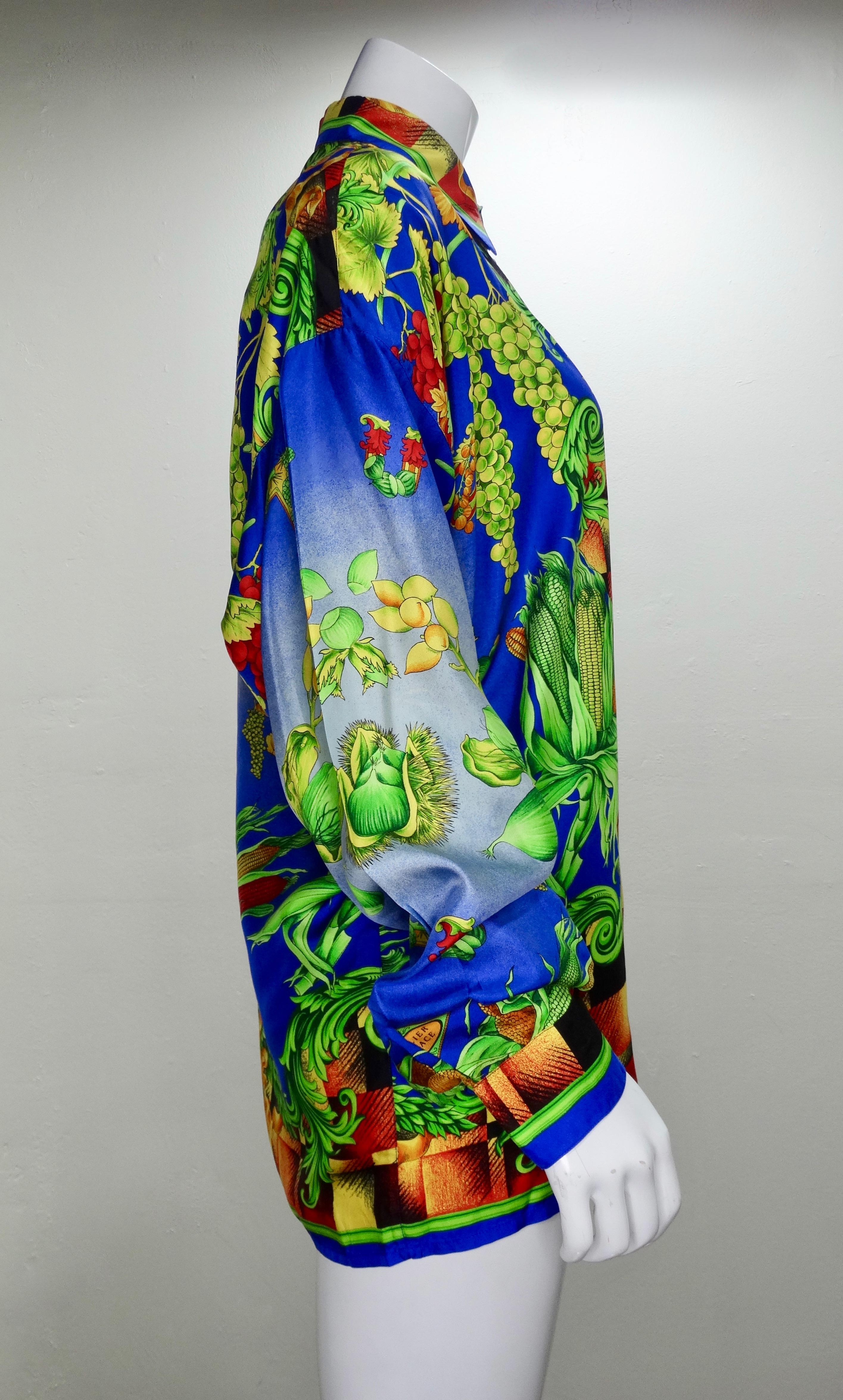 Chemise en soie « Autumn Nature » de Gianni Versace des années 1990  Bon état - En vente à Scottsdale, AZ