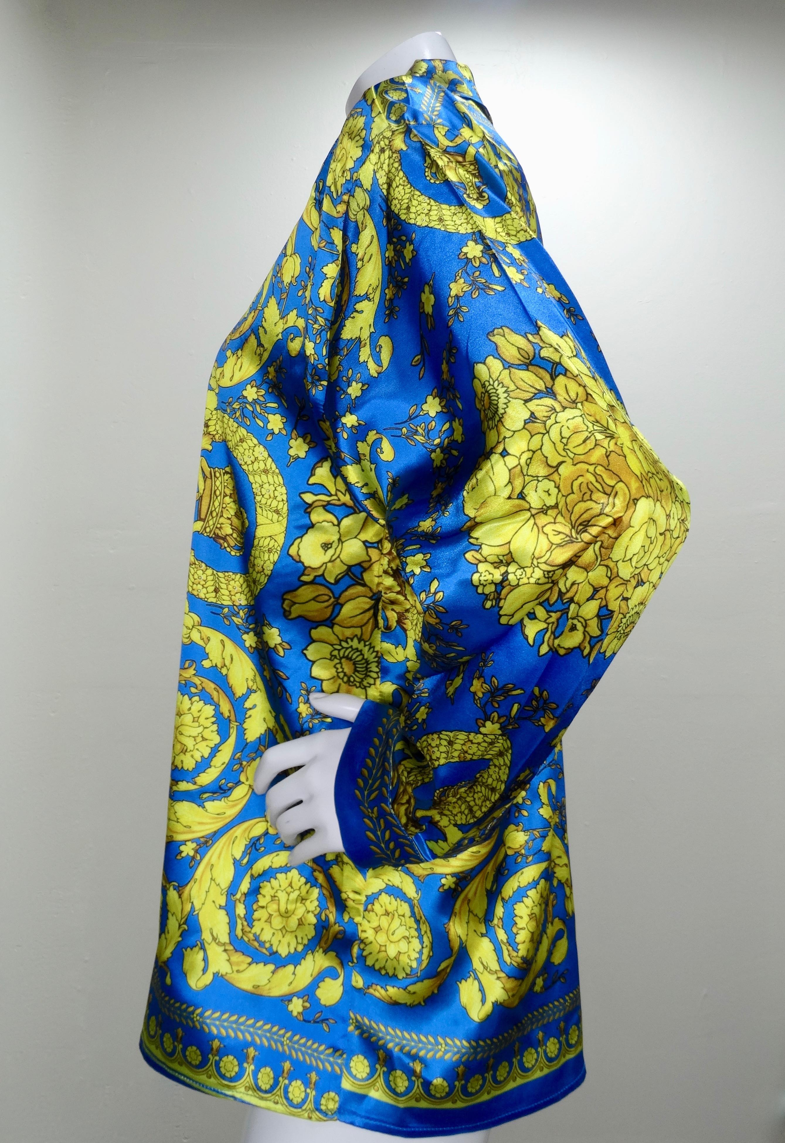 Blue Gianni Versace 1990s Baroque Motif Silk Shirt 