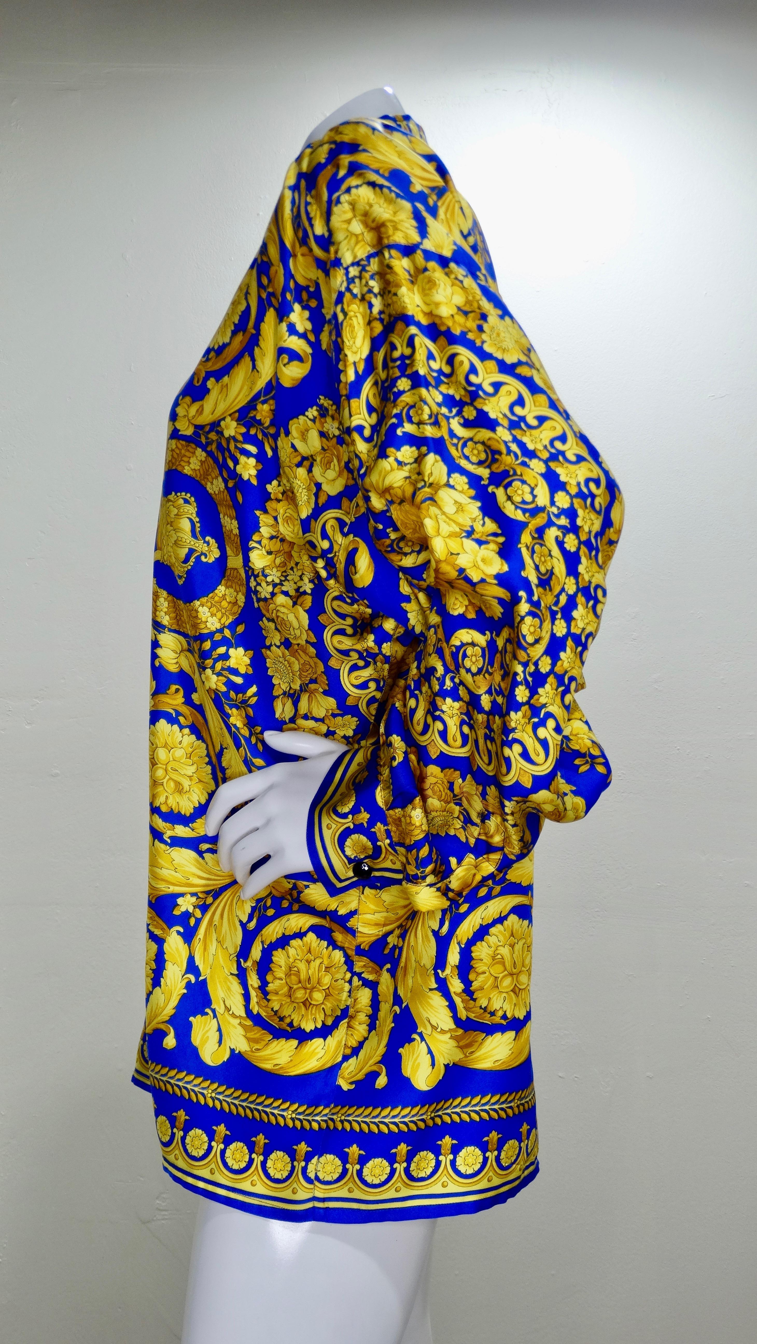 Marrone Camicia in seta con stampa barocca Gianni Versace anni '90