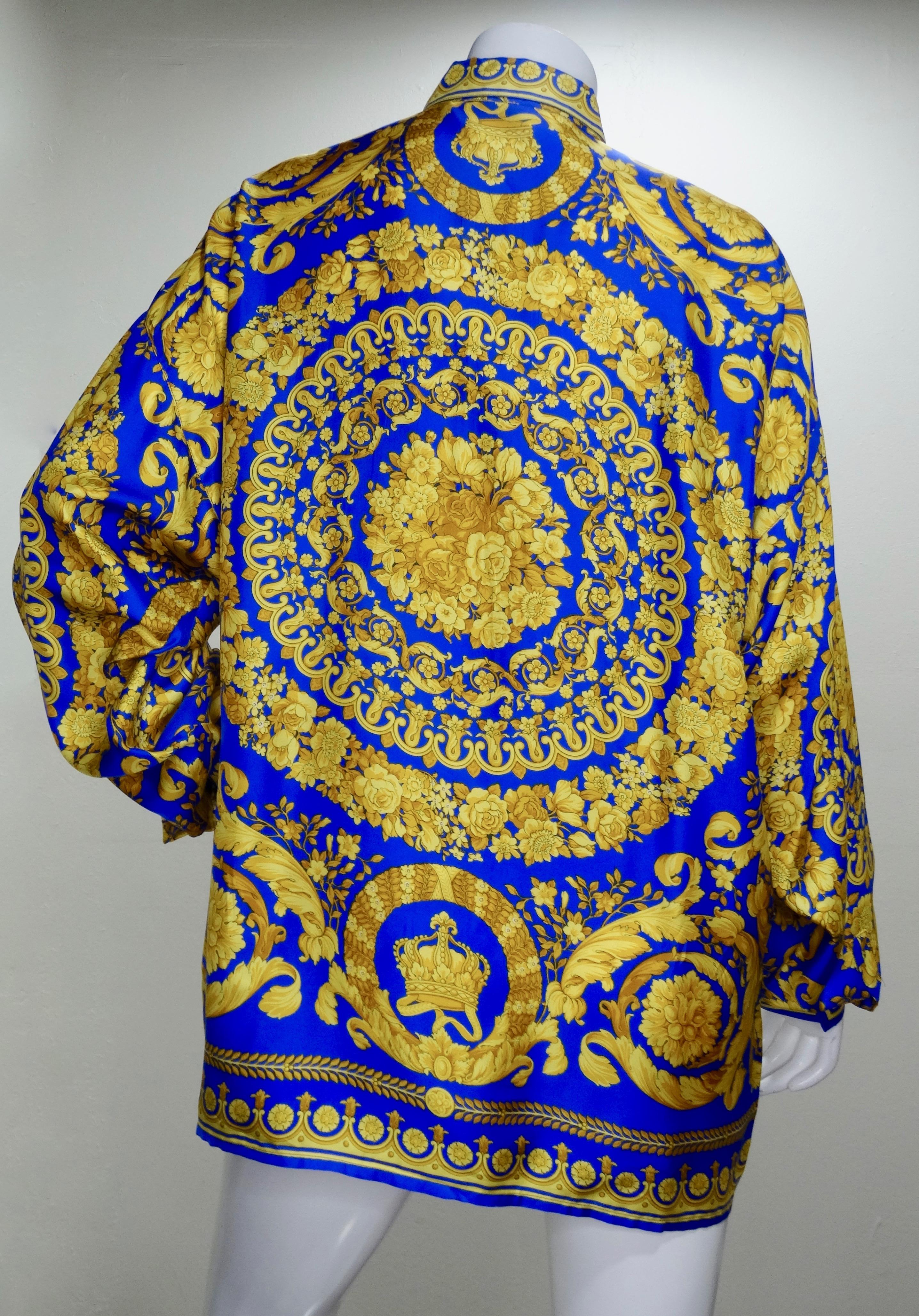 Brown Gianni Versace 1990s Baroque Print Silk Shirt 