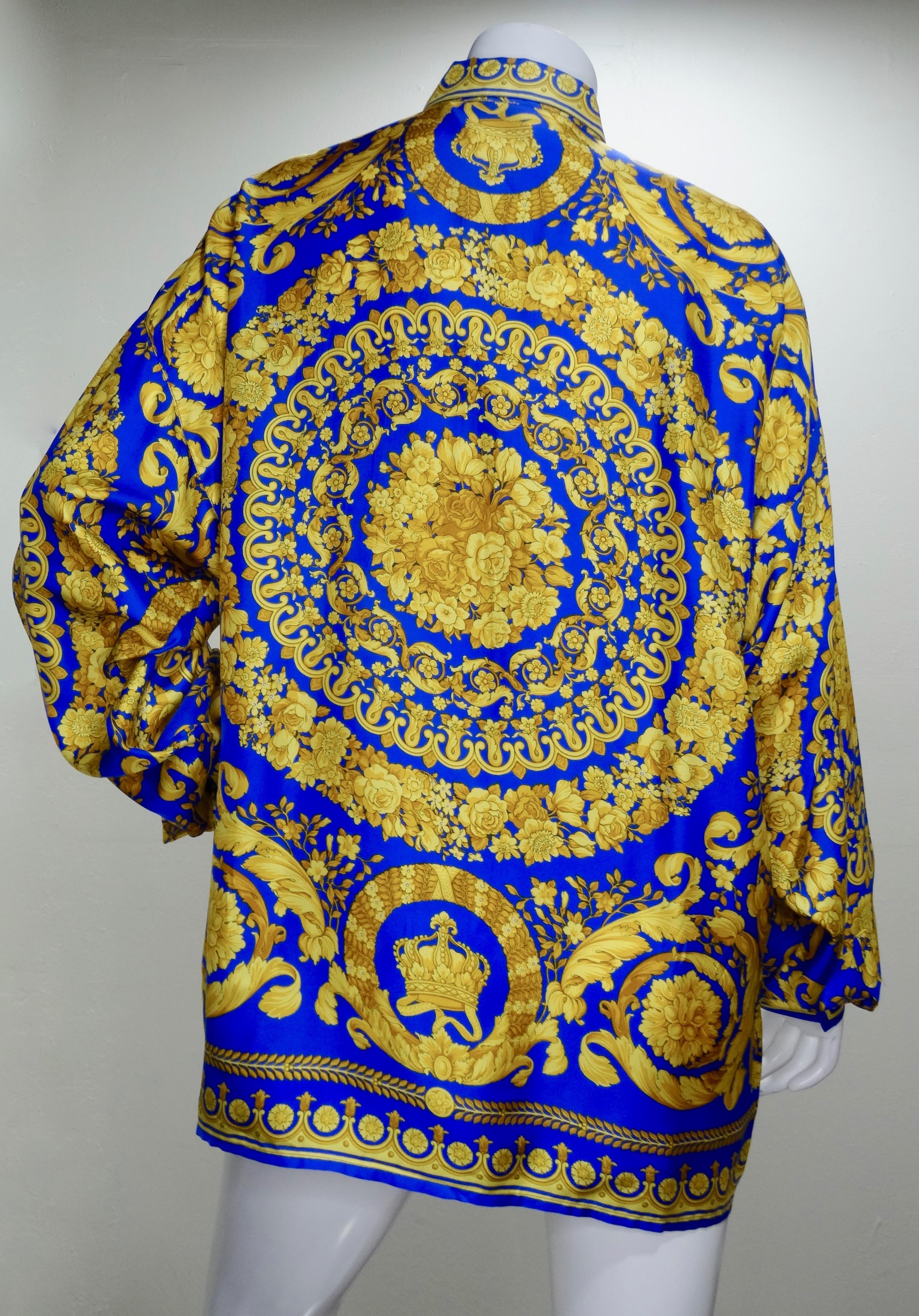 Camicia in seta con stampa barocca Gianni Versace anni '90 1
