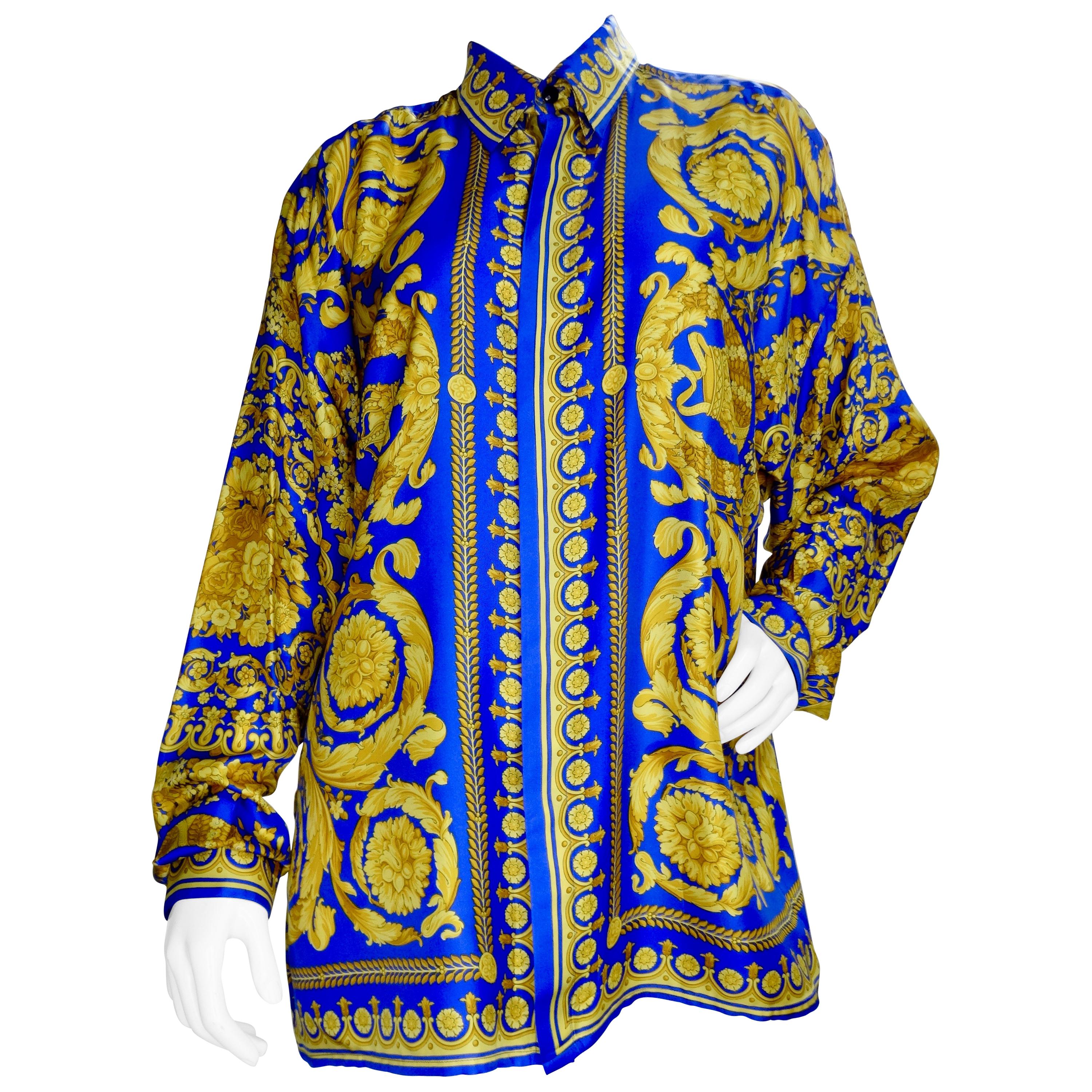 Versace Collection Seidenhemd Herren 40 41 Batik Print Trend Silk Shirt Neu 