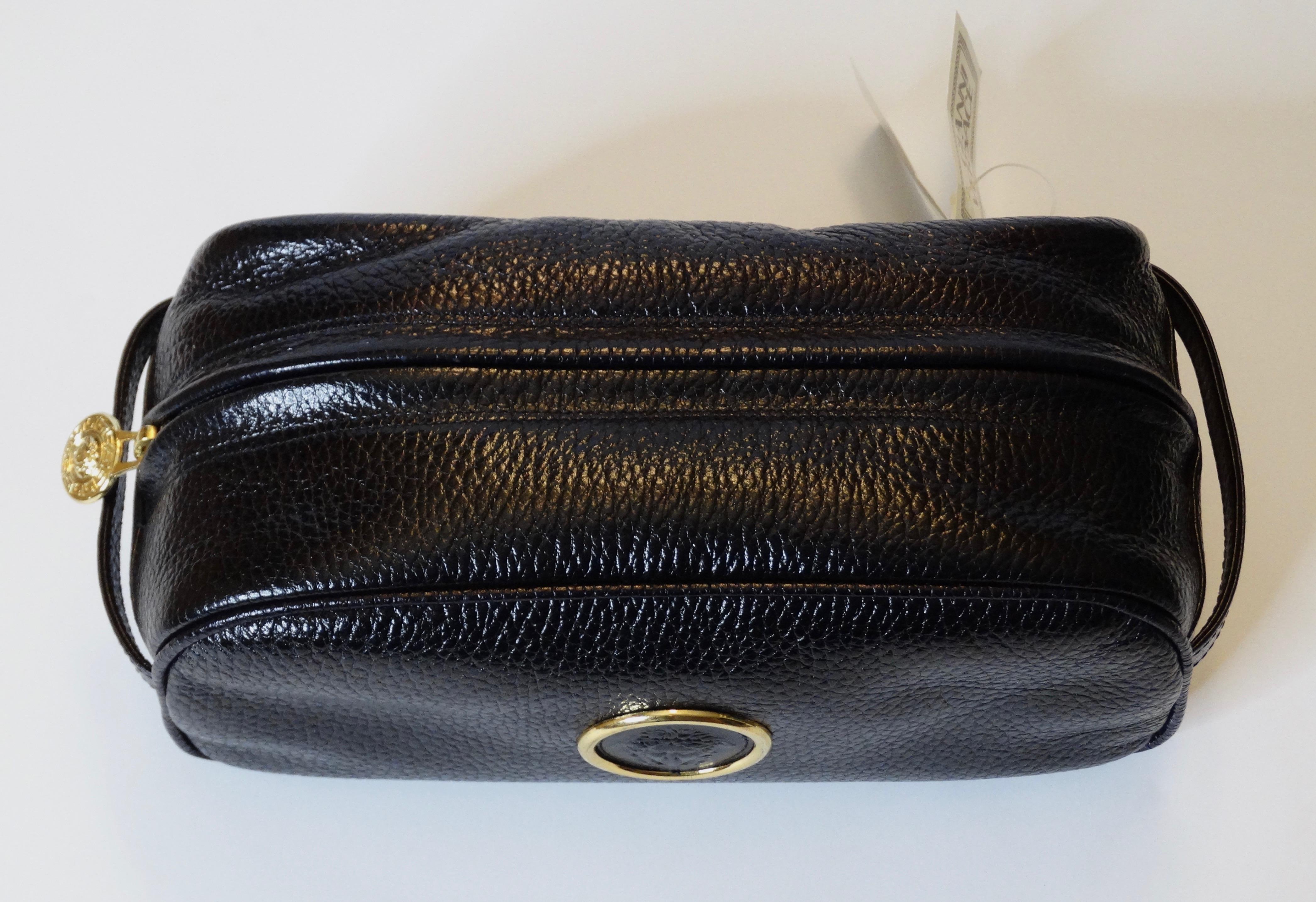 Gianni Versace 1990s Black Leather Cosmetic Bag In Good Condition In Scottsdale, AZ