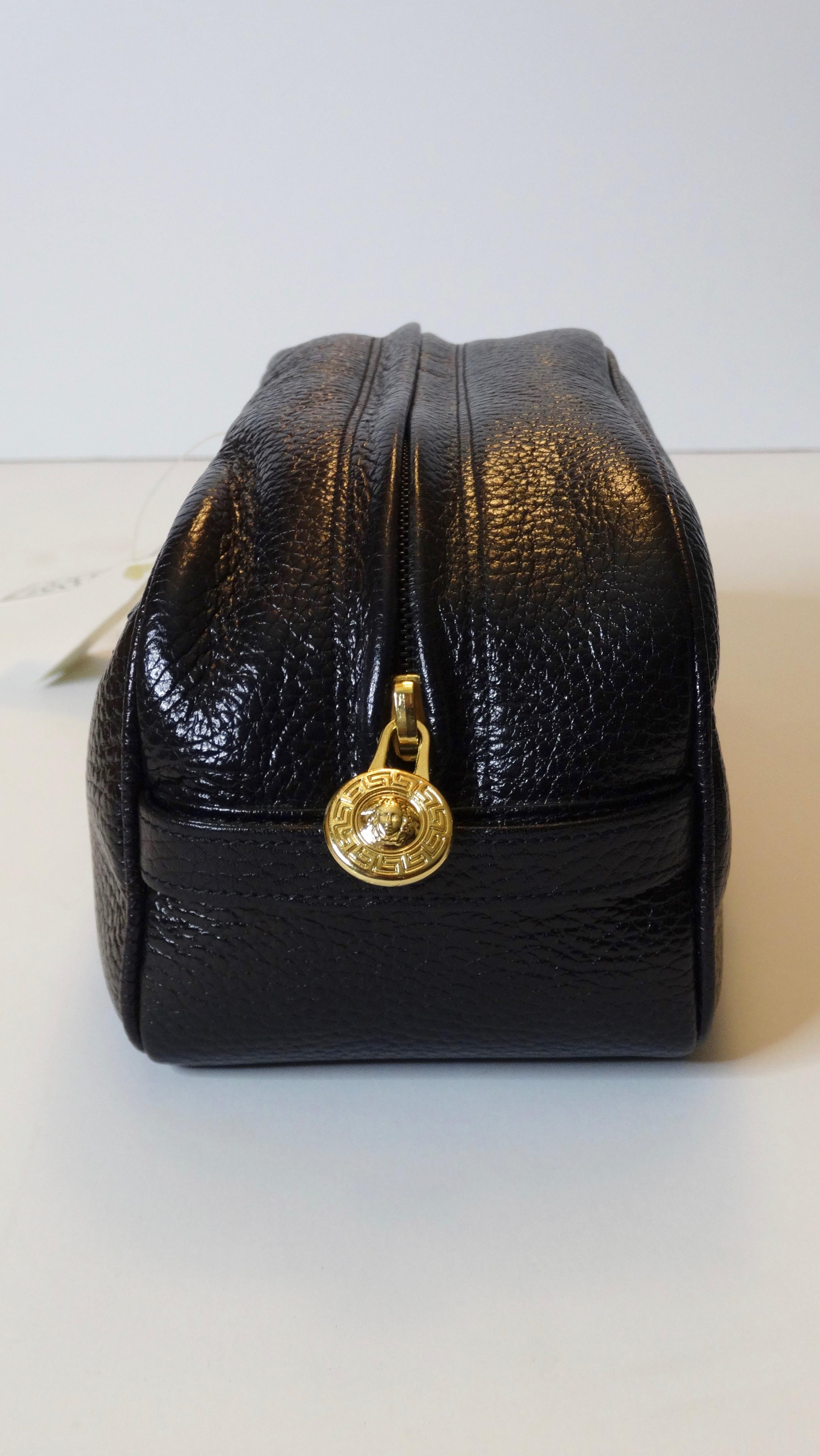 Women's or Men's Gianni Versace 1990s Black Leather Cosmetic Bag