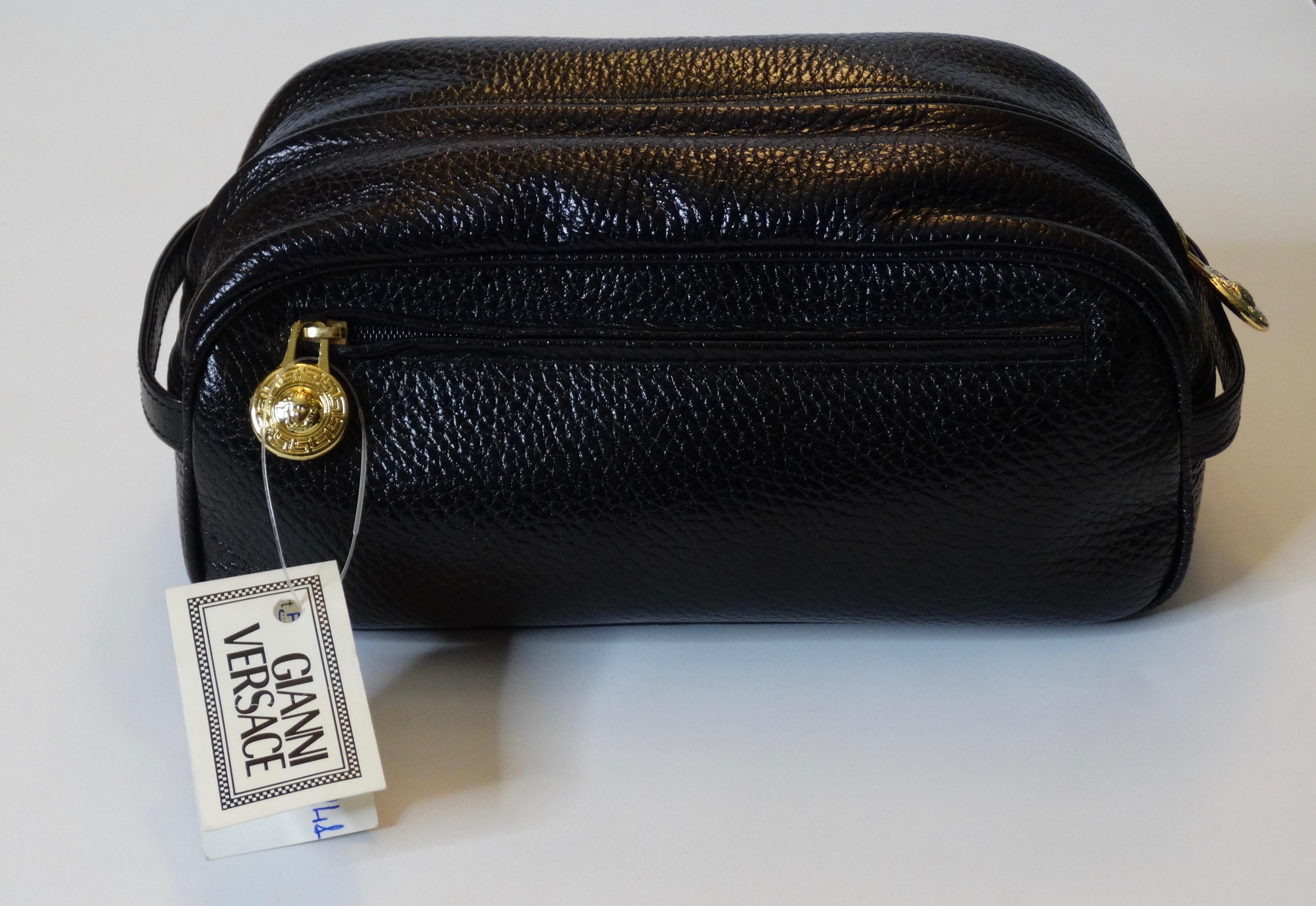 Gianni Versace 1990s Black Leather Cosmetic Bag 1