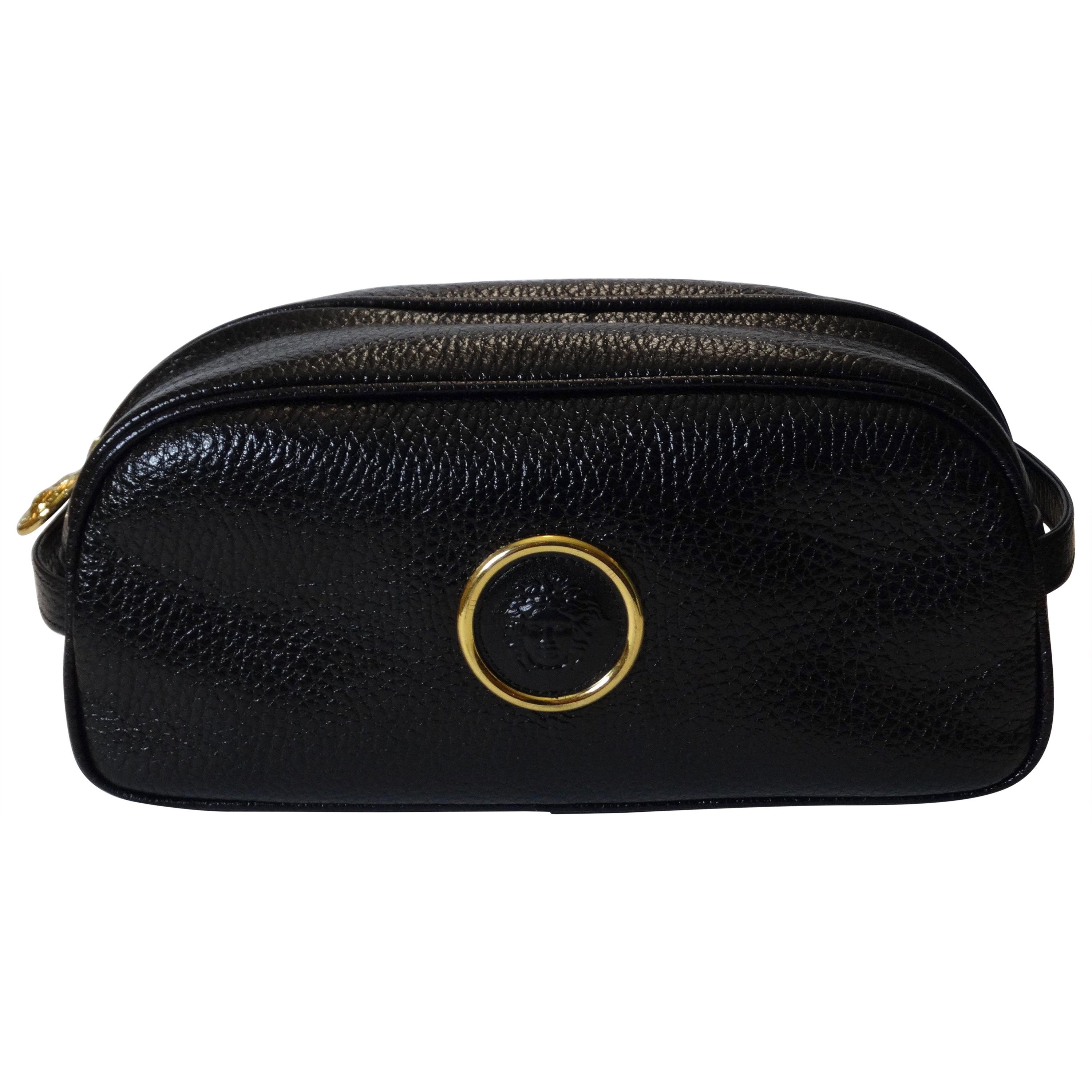 Gianni Versace 1990s Black Leather Cosmetic Bag