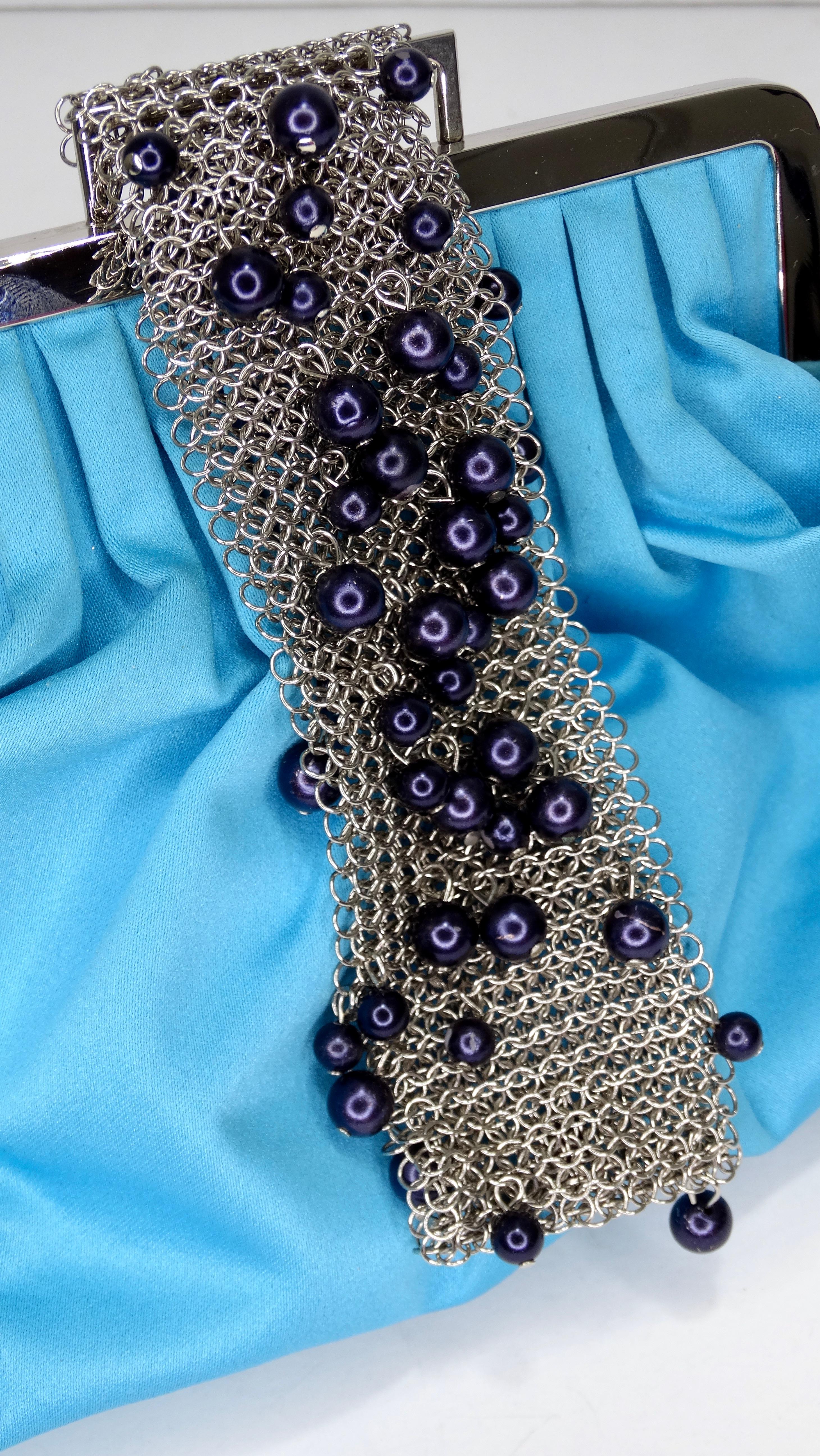 Gianni Versace 1990s Blue Chainmail Clutch 1