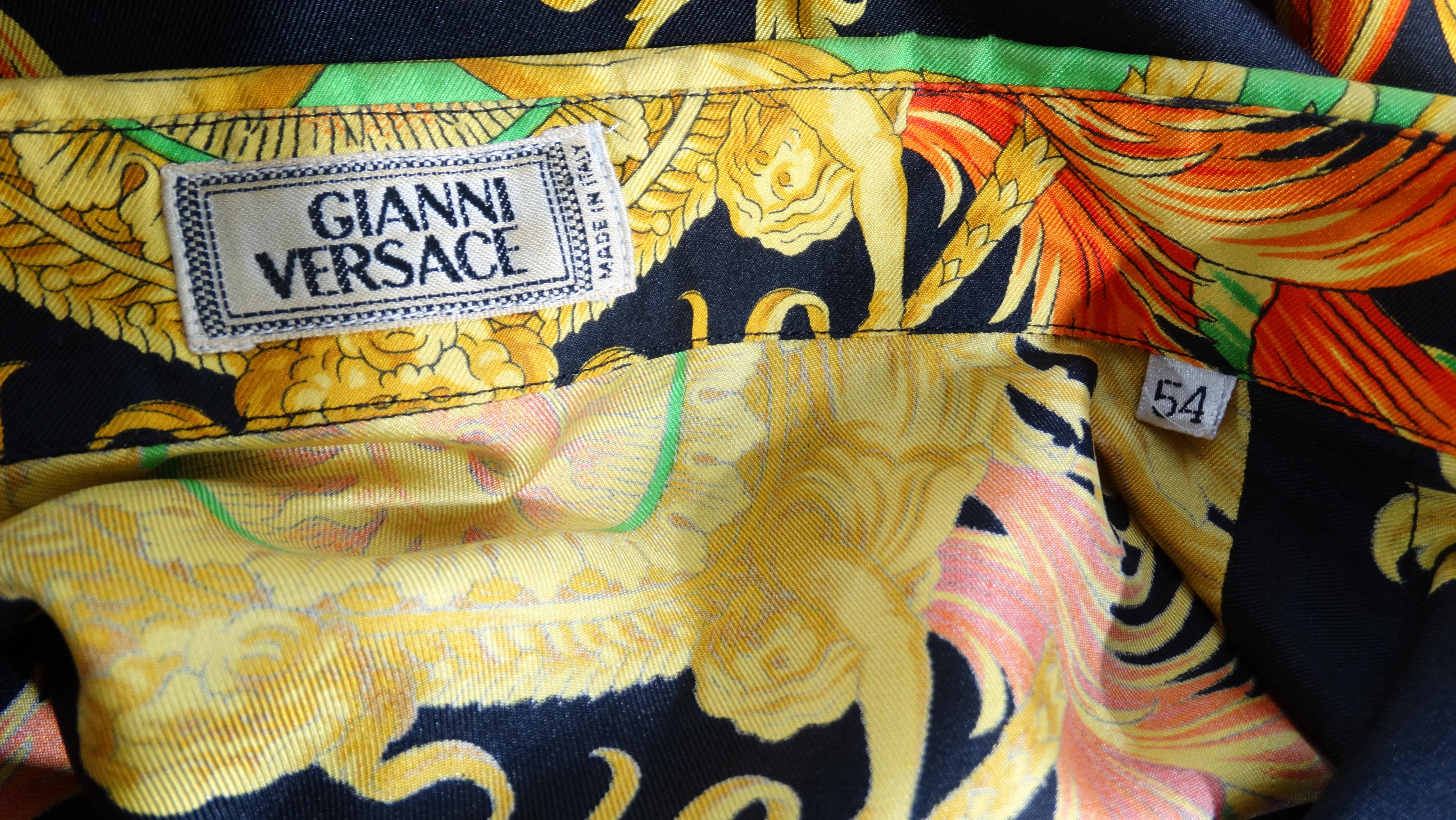 Orange Gianni Versace 1990s Celestial Sun Silk Shirt 