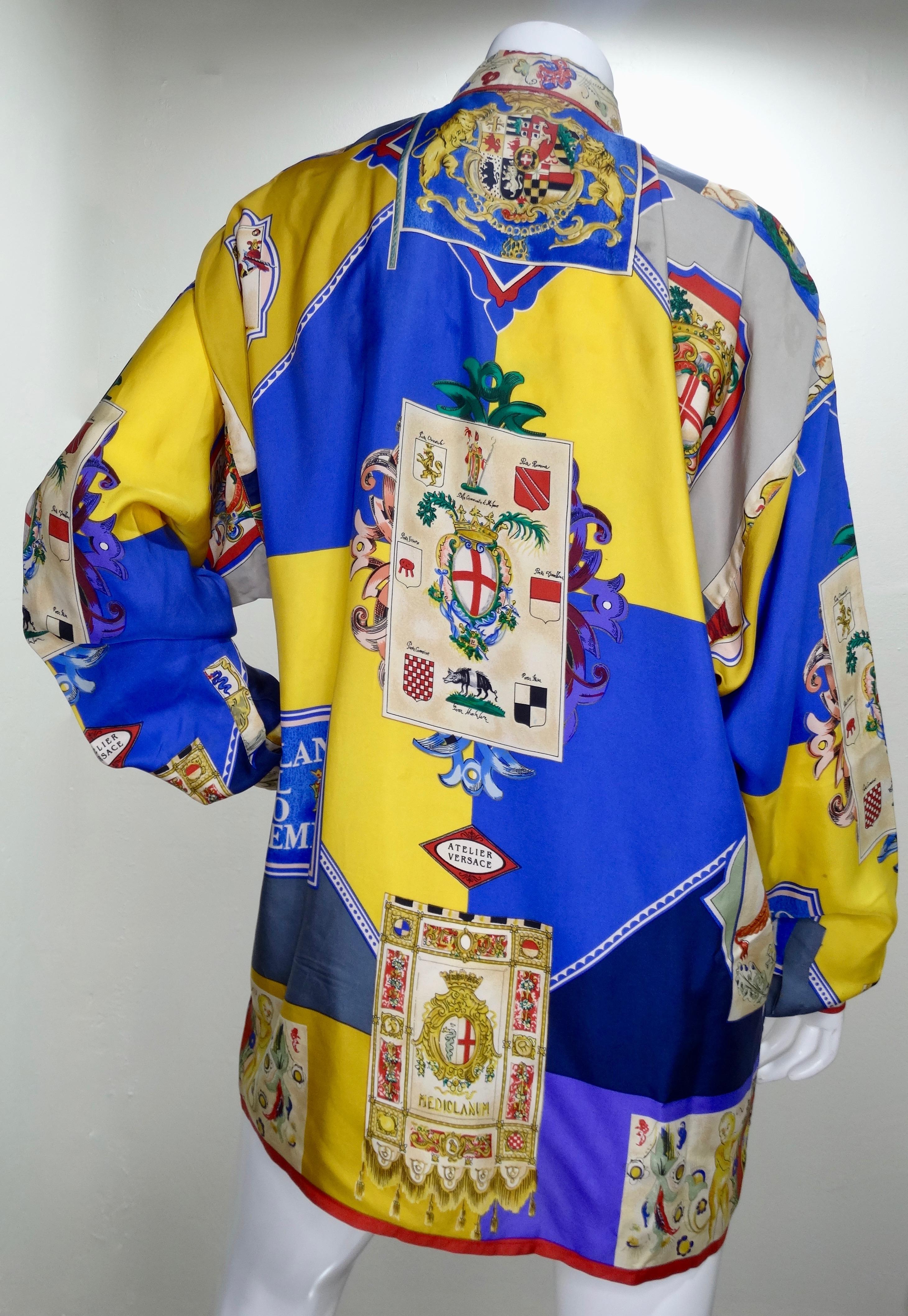 Brown Gianni Versace 1990s Coat of Arms Silk Shirt  For Sale