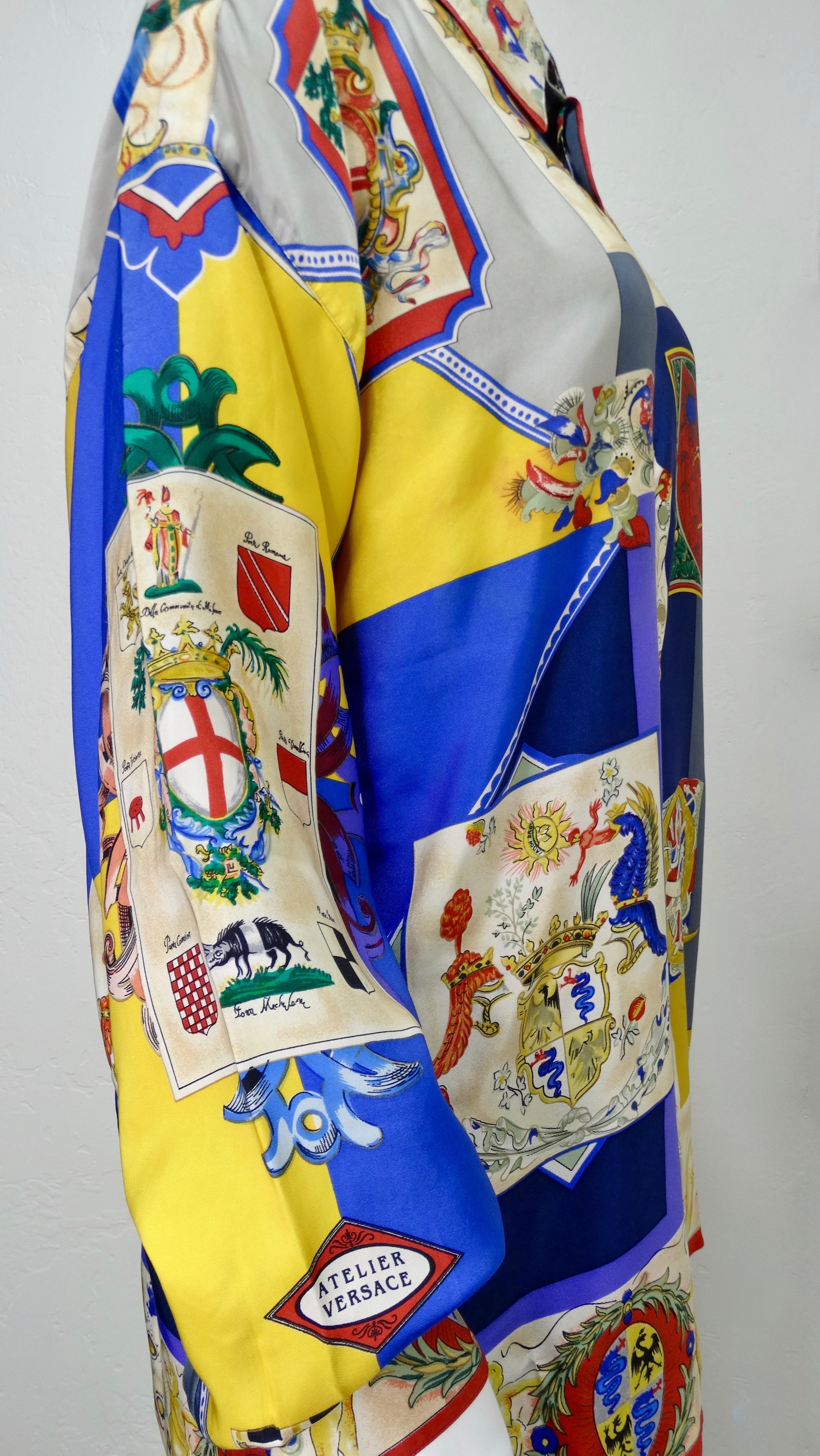 Gianni Versace 1990s Coat of Arms Silk Shirt  In Good Condition For Sale In Scottsdale, AZ