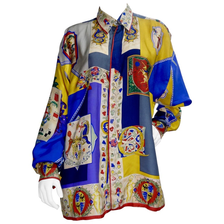 Gianni Versace 1990s Coat of Arms Silk Shirt For Sale at 1stDibs