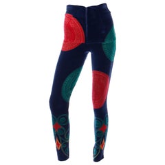 Gianni Versace 1990s Colorful Velvet Italian Coin Pants