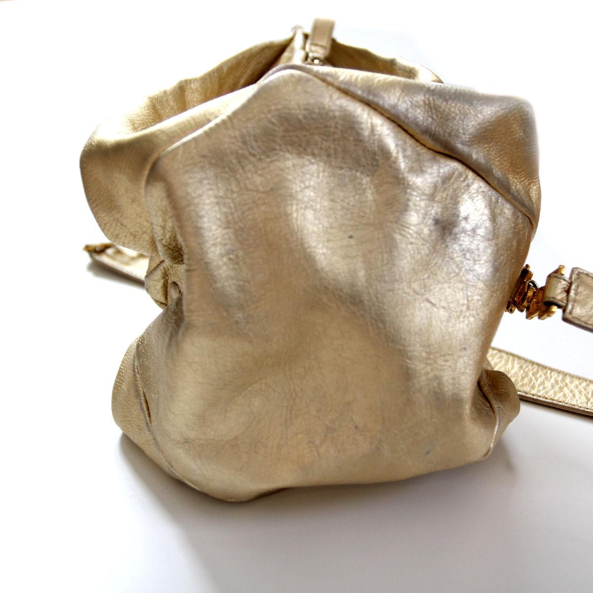 GIANNI VERSACE 1990s Golden Leather Pouch Shoulder Bag / Backpack 6