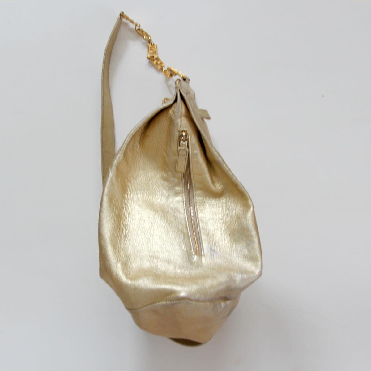 GIANNI VERSACE 1990s Golden Leather Pouch Shoulder Bag / Backpack 8