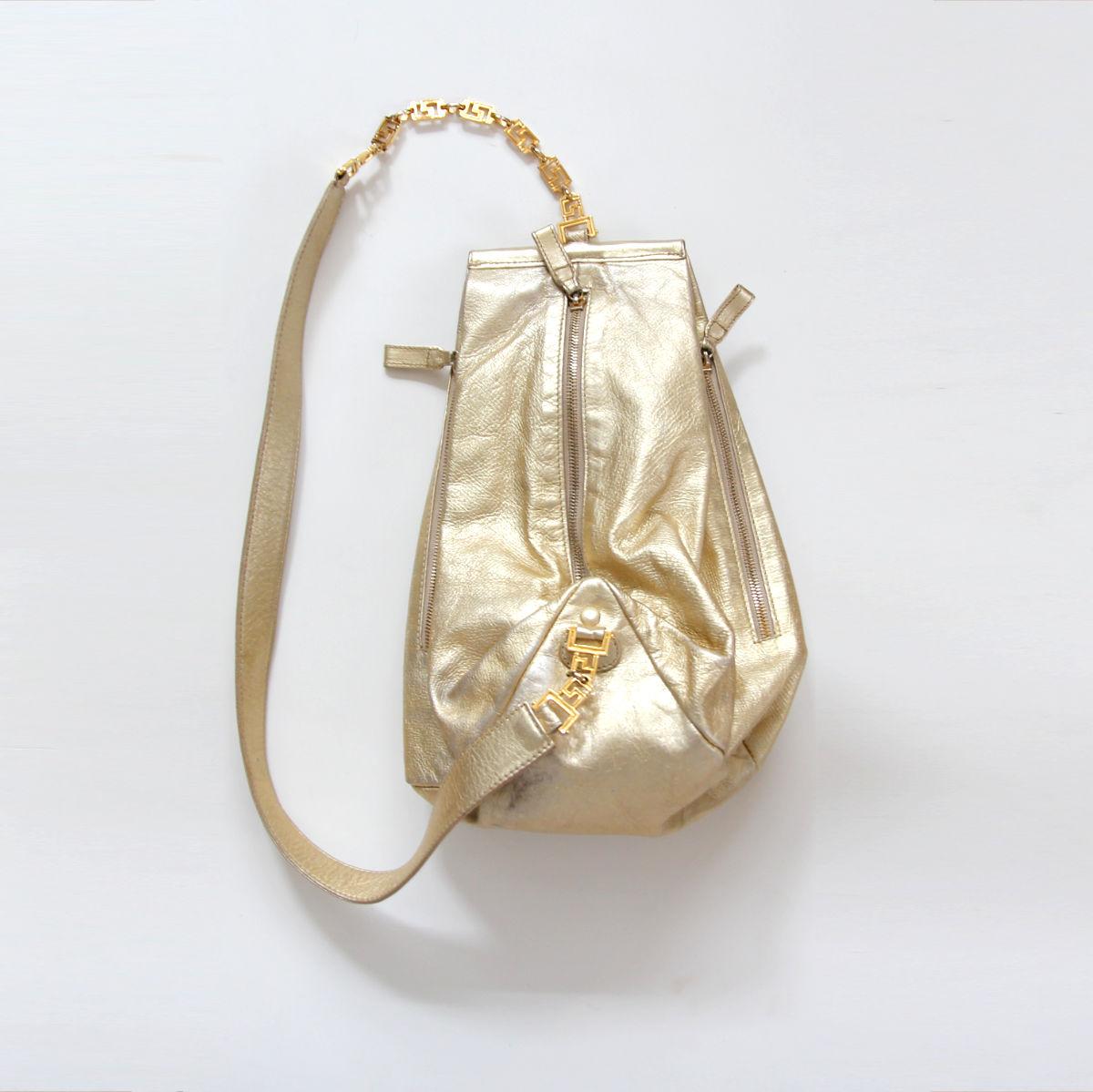 Women's or Men's GIANNI VERSACE 1990s Golden Leather Pouch Shoulder Bag / Backpack