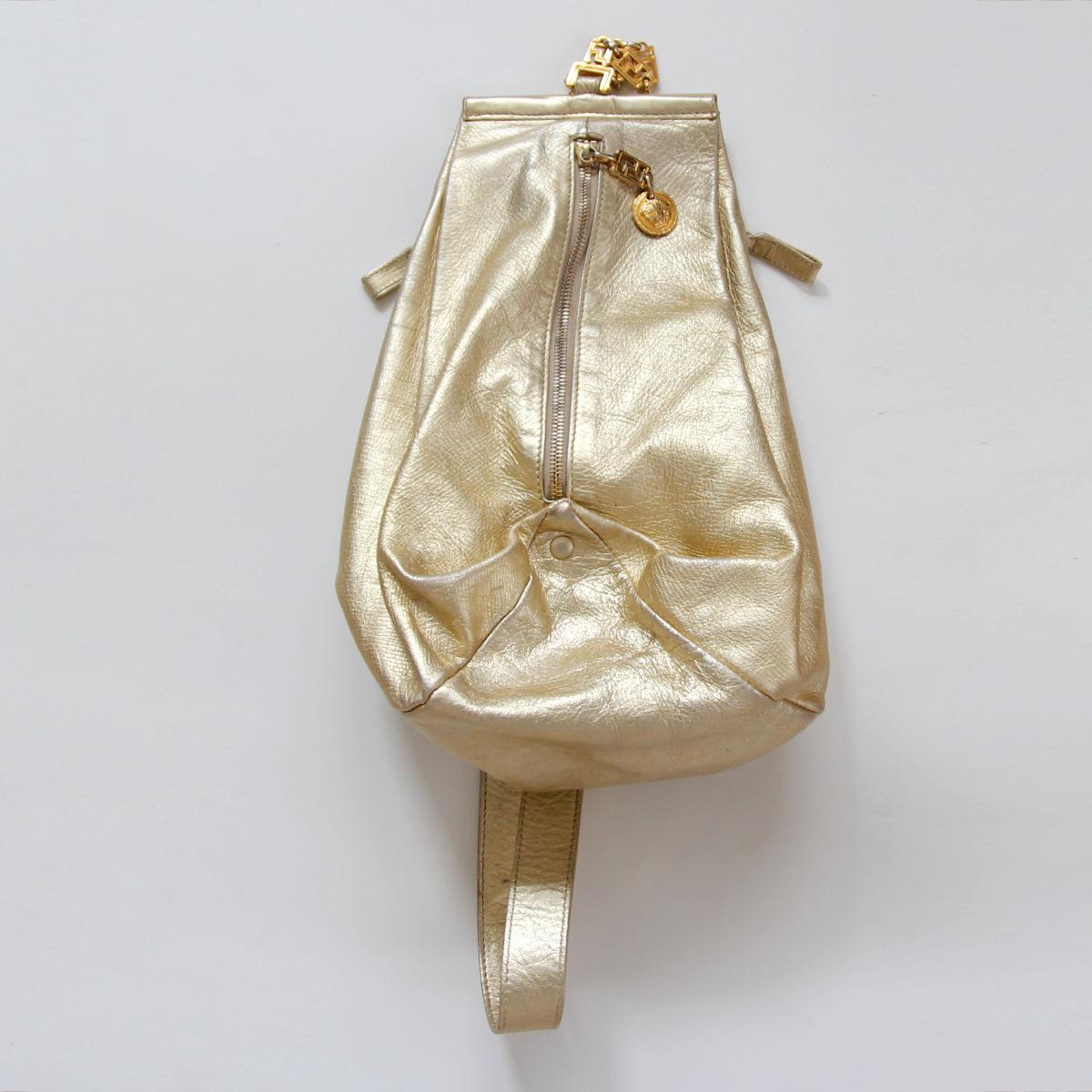 GIANNI VERSACE 1990s Golden Leather Pouch Shoulder Bag / Backpack 2