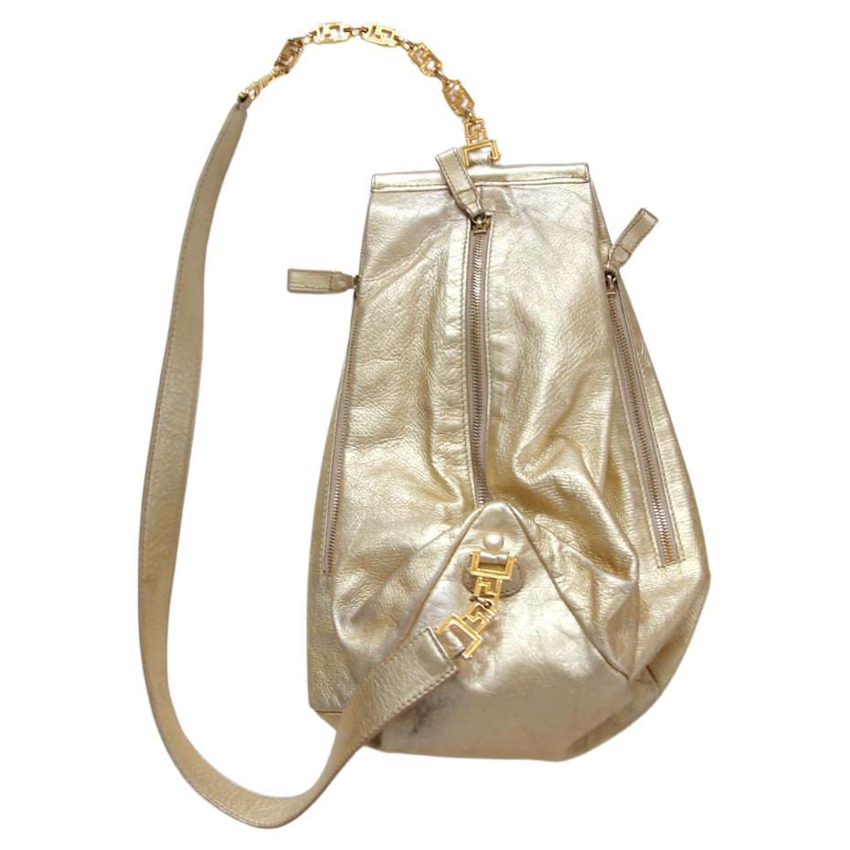 GIANNI VERSACE 1990s Golden Leather Pouch Shoulder Bag / Backpack