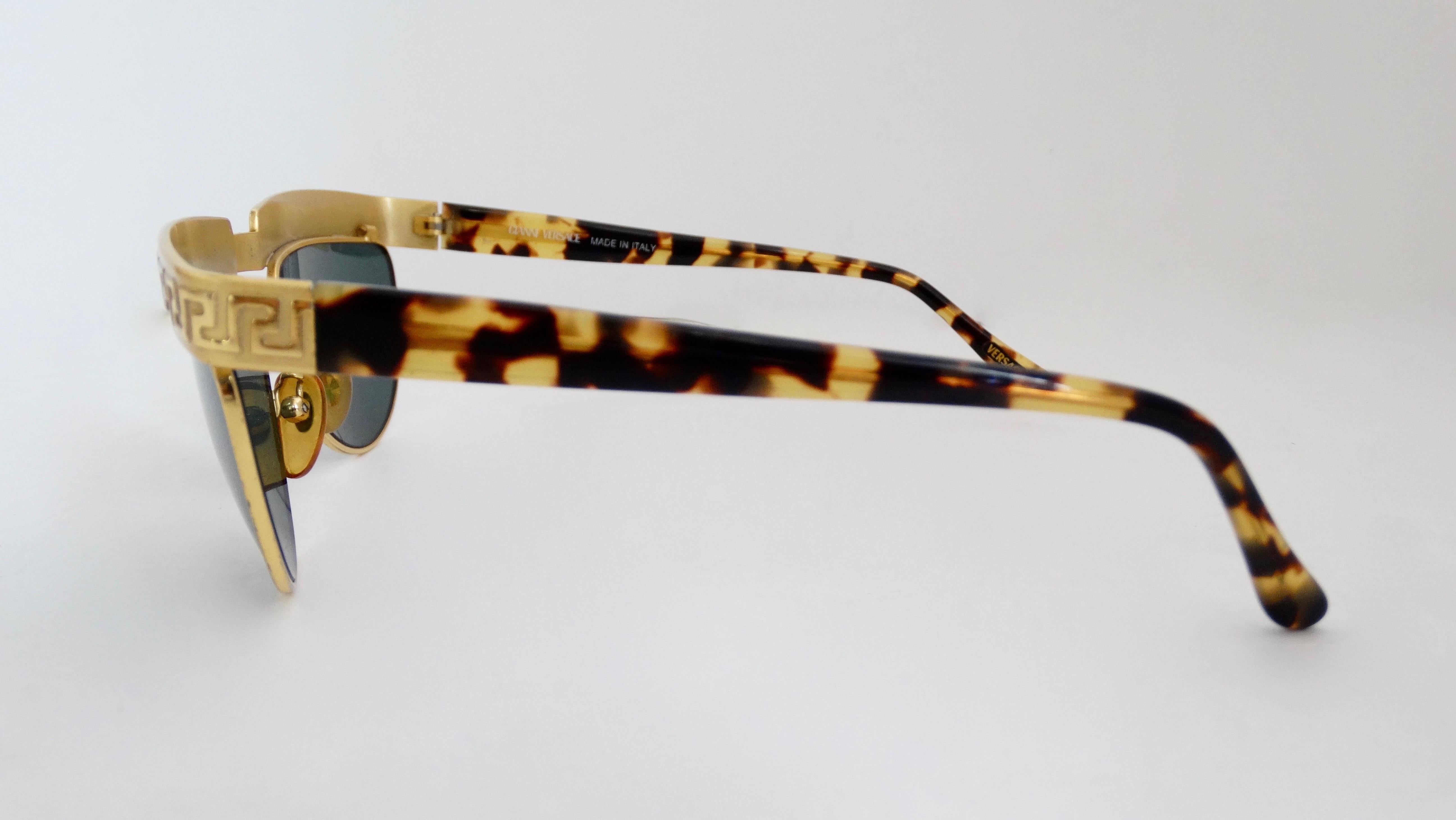 Black Gianni Versace 1990s Greek Key Sunglasses 