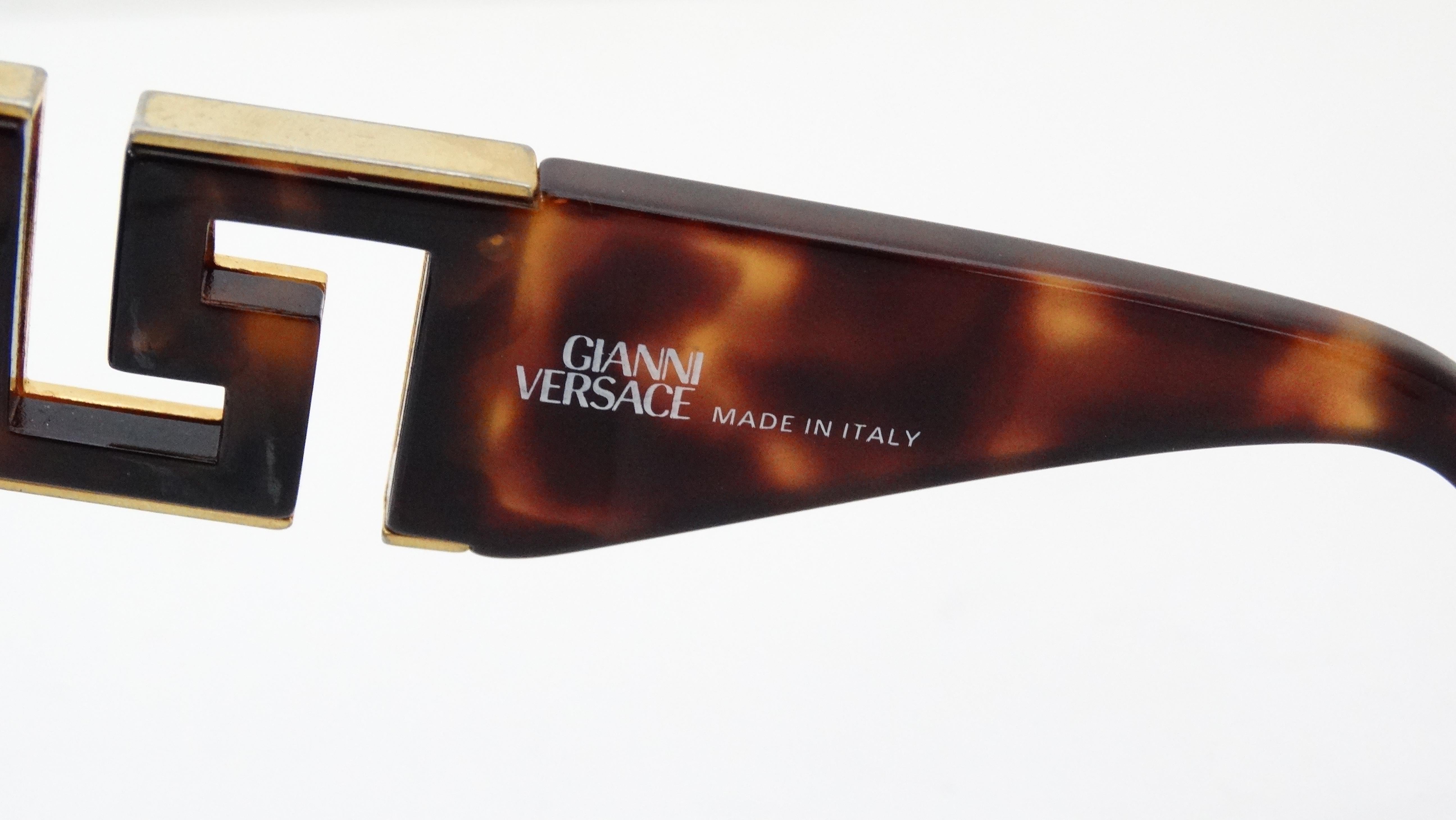 Black Gianni Versace 1990s Greek Key Tortoise Sunglasses  For Sale
