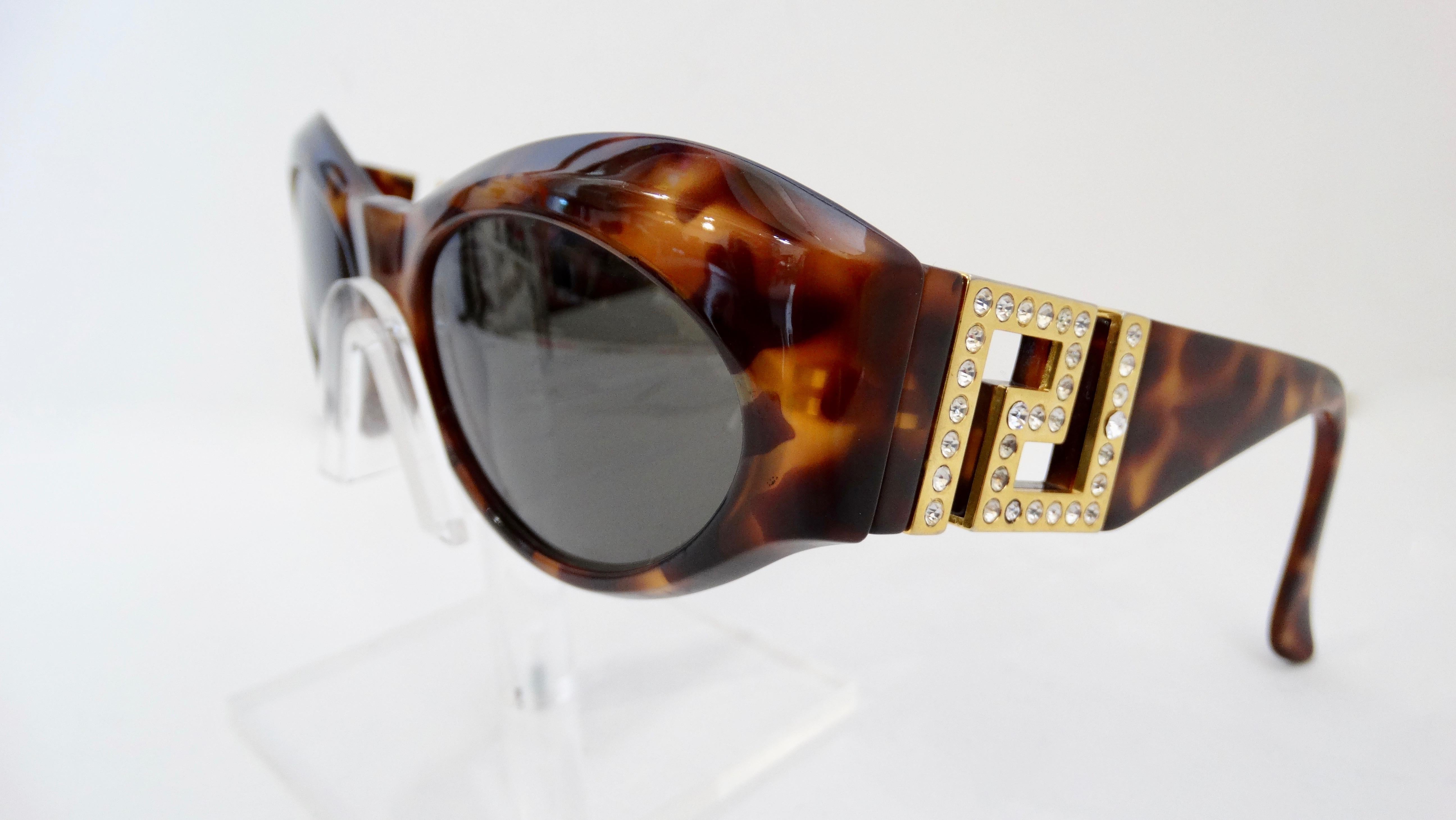 Women's or Men's Gianni Versace 1990s Greek Key Tortoise Sunglasses  For Sale
