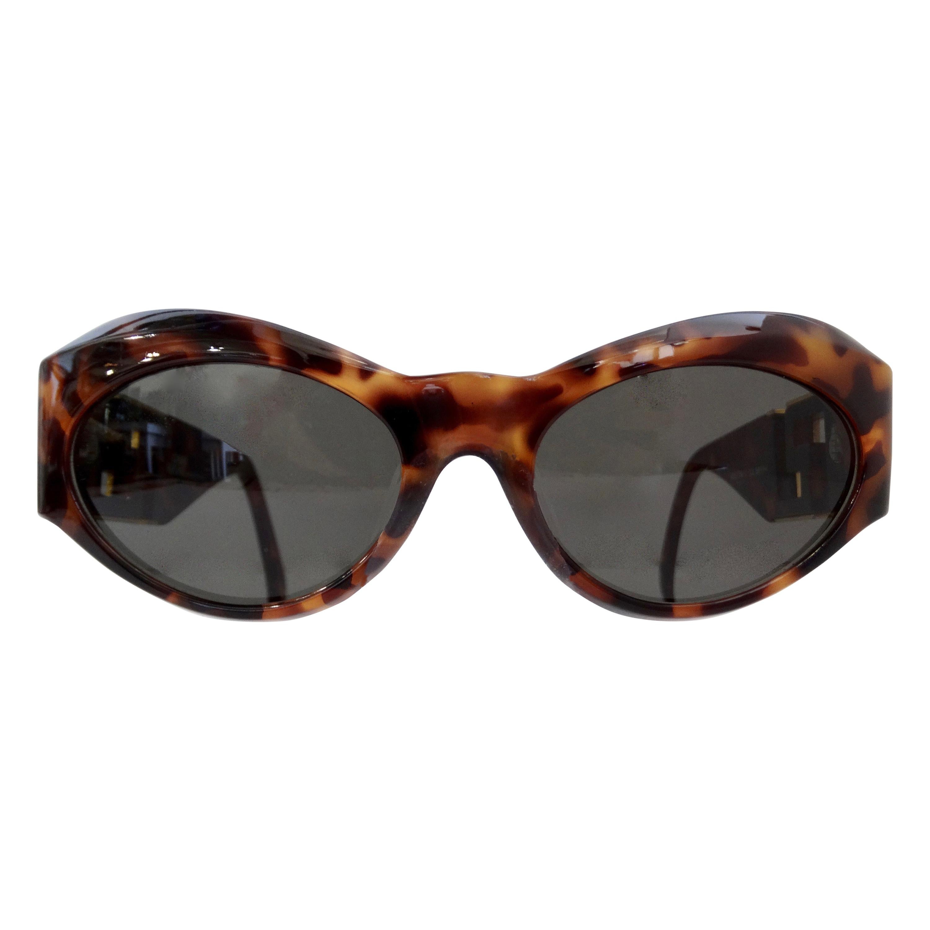 Gianni Versace 1990s Greek Key Tortoise Sunglasses 