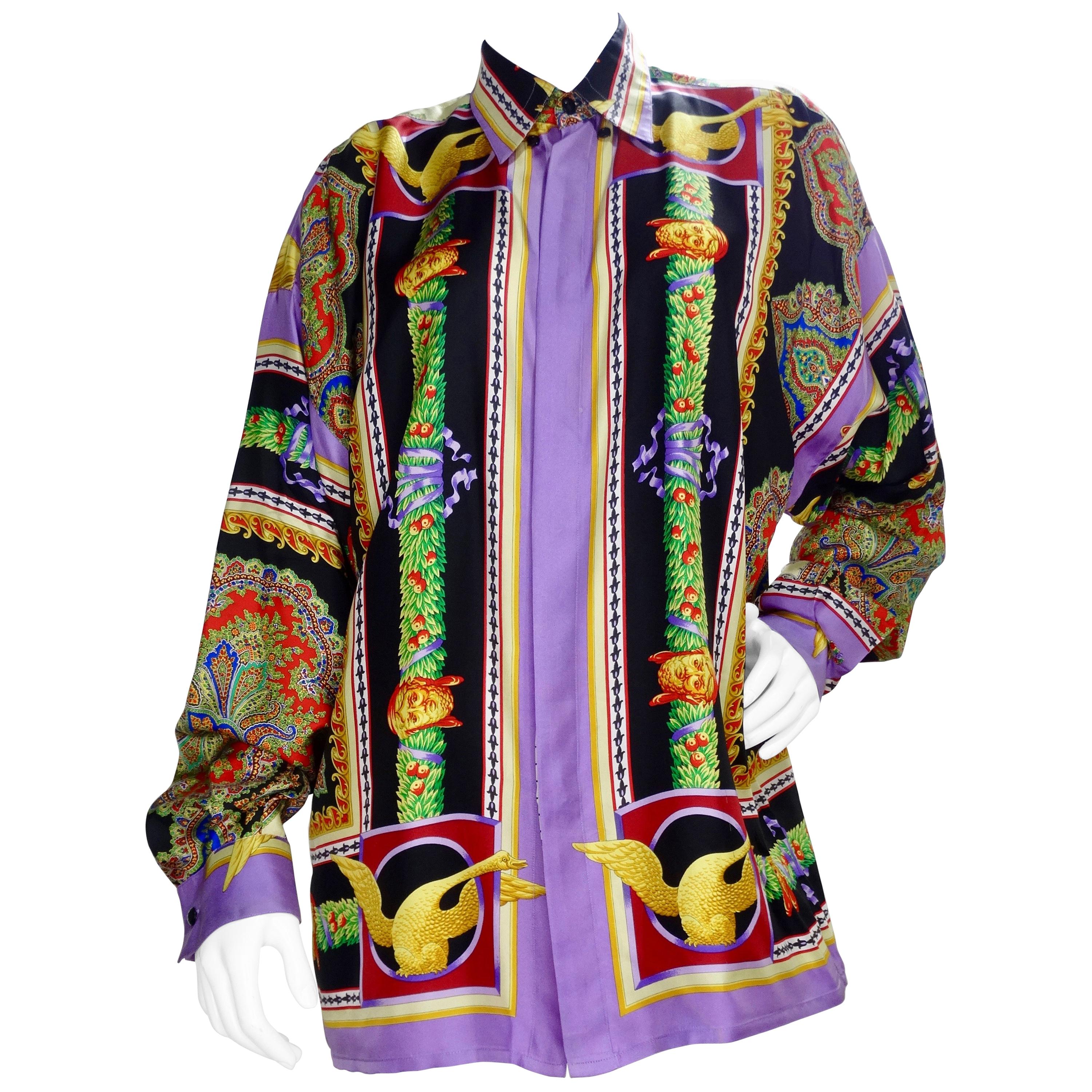 Gianni Versace 1990s Barocco Butterfly & Fruit Print Silk Twill Shirt –  Featherstone Vintage