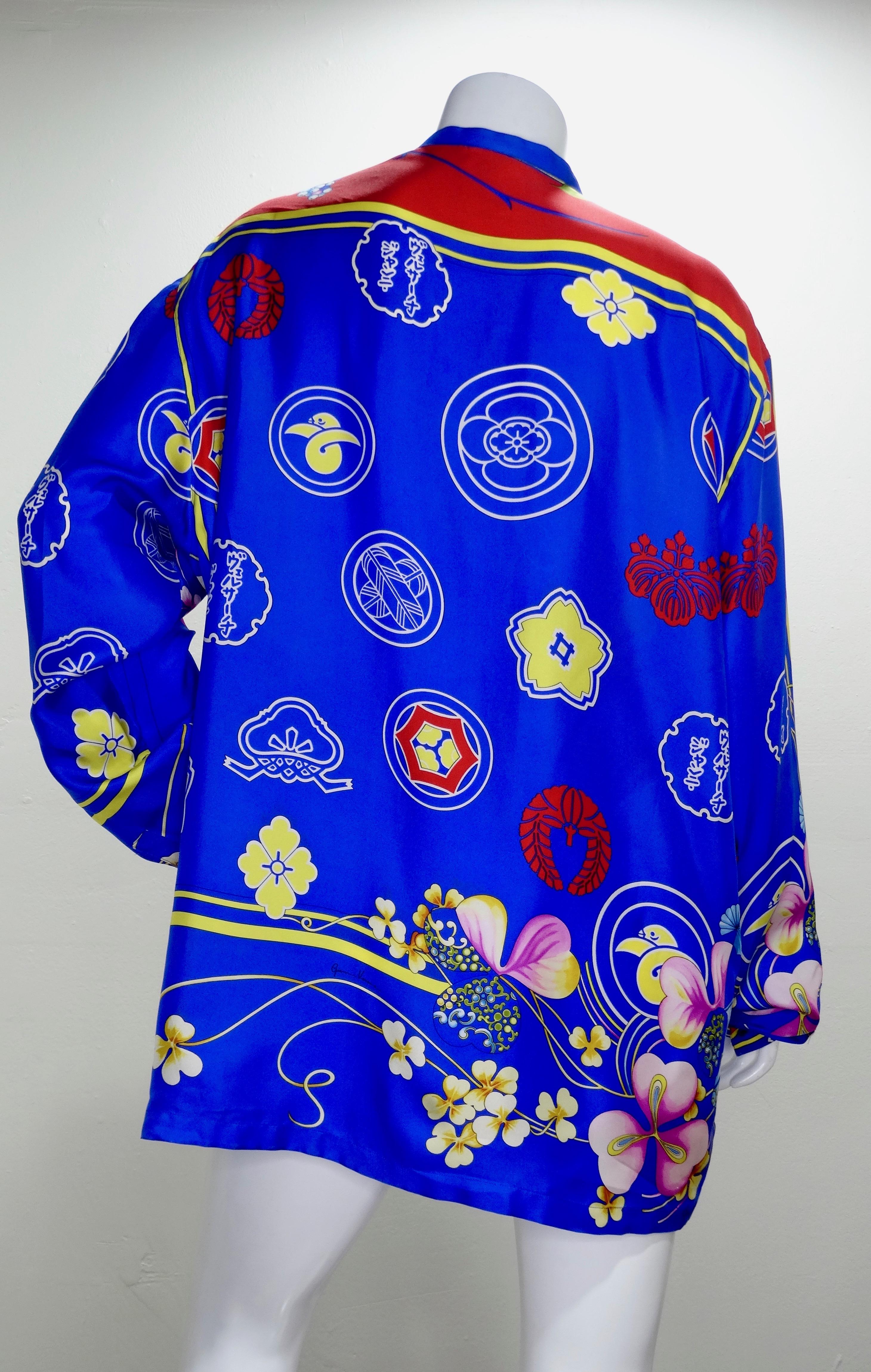 Gianni Versace Japanisch inspiriertes Seidenhemd, 1990er Jahre  (Violett) im Angebot