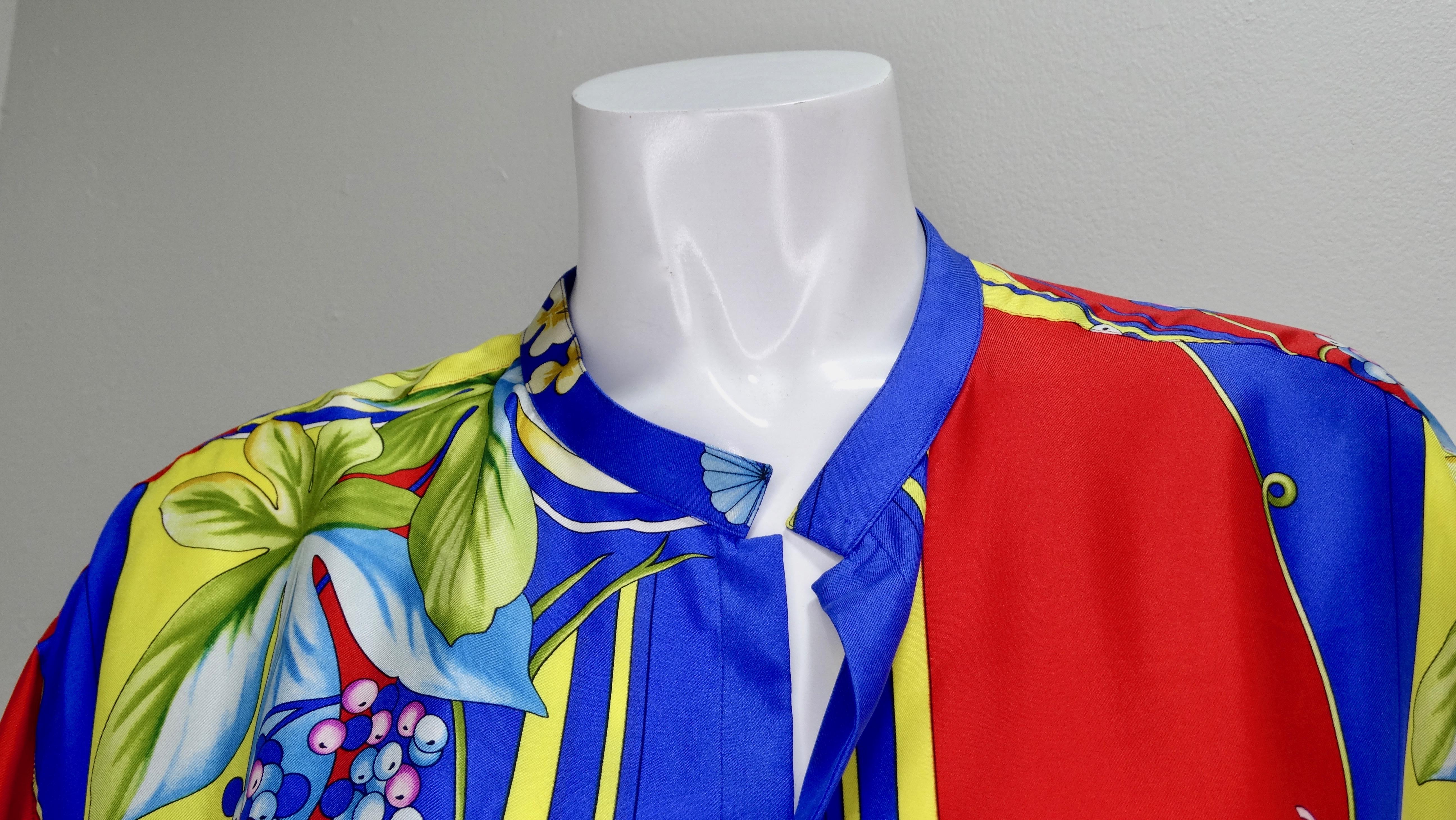 Gianni Versace Japanisch inspiriertes Seidenhemd, 1990er Jahre  im Zustand „Gut“ im Angebot in Scottsdale, AZ