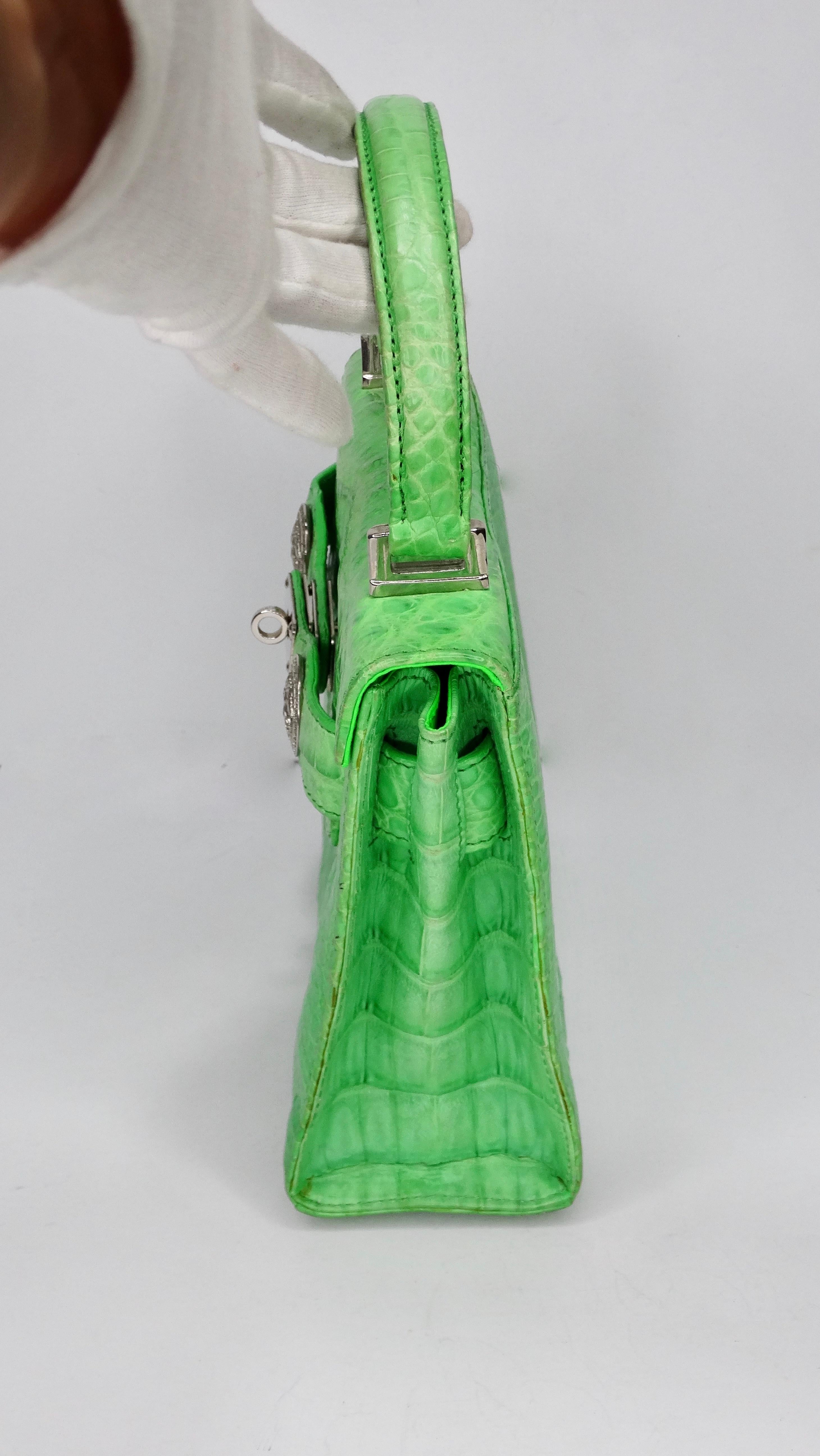 Gianni Versace 1990s Lime Green Crocodile Mini Handbag In Good Condition In Scottsdale, AZ