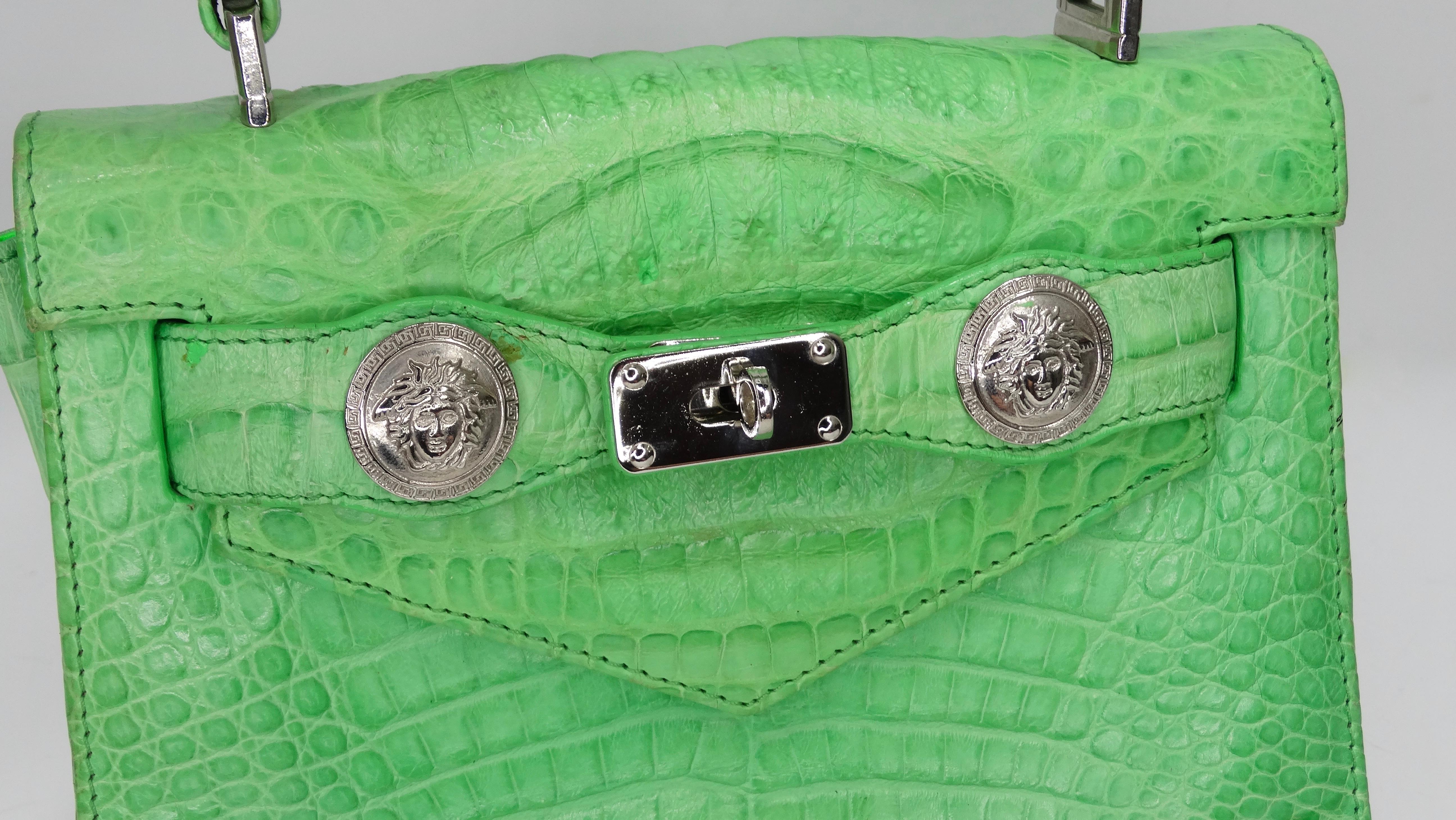 Women's or Men's Gianni Versace 1990s Lime Green Crocodile Mini Handbag