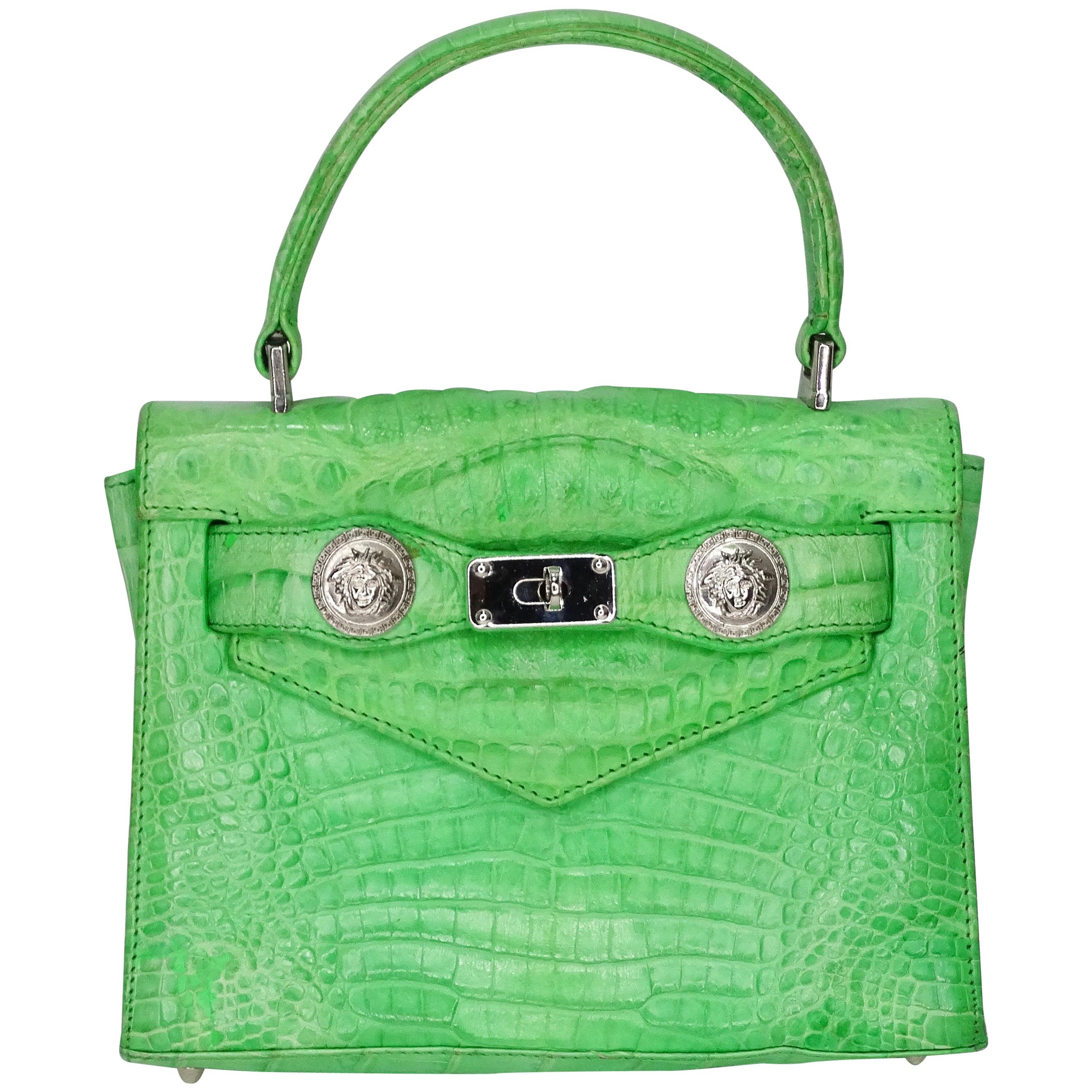 Gianni Versace 1990s Lime Green Crocodile Mini Handbag at 1stDibs