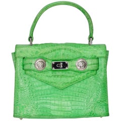 Retro Gianni Versace 1990s Lime Green Crocodile Mini Handbag